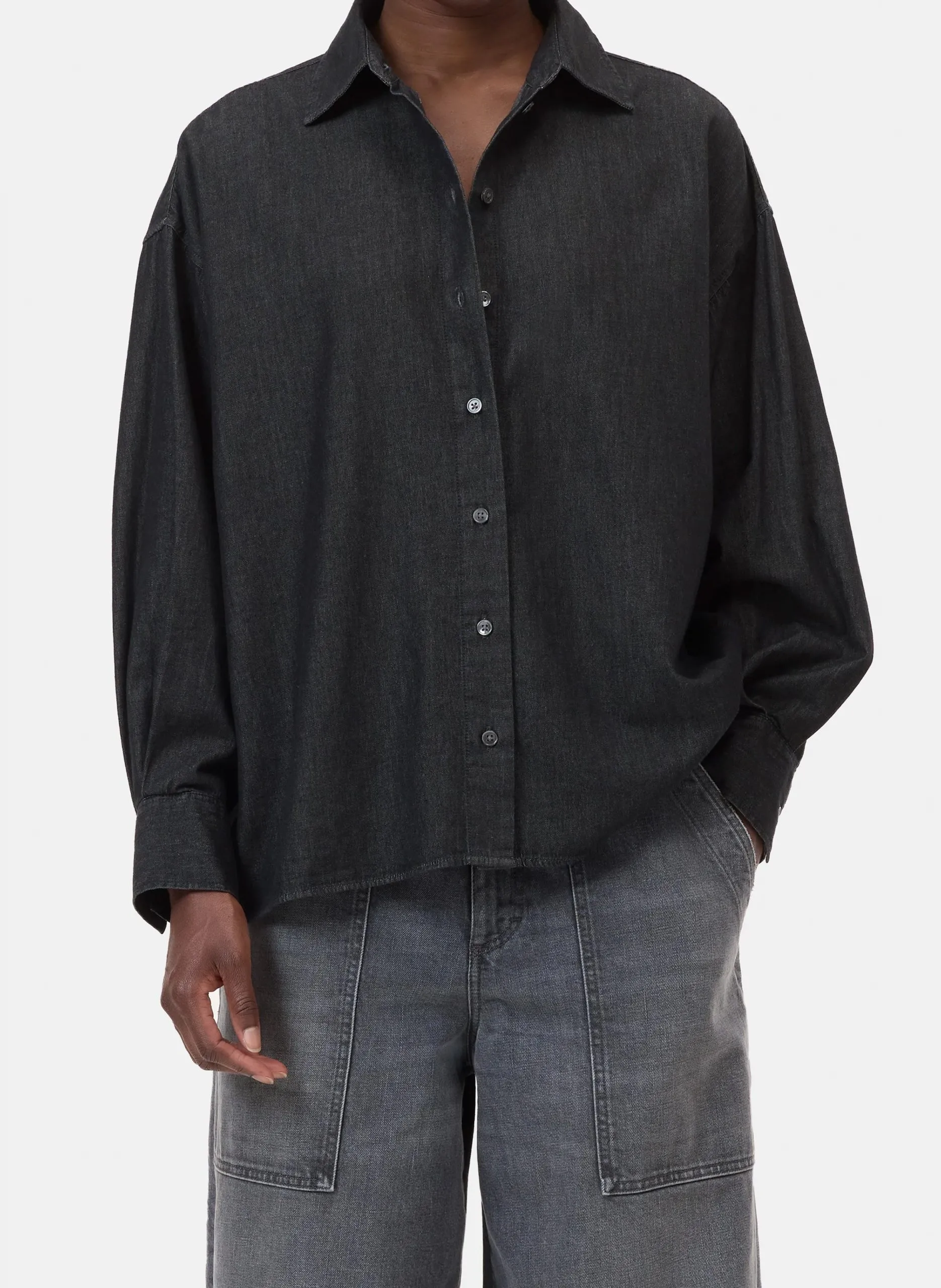 Oversize-Bluse aus Baumwolle mit klassischem Kragen Grau