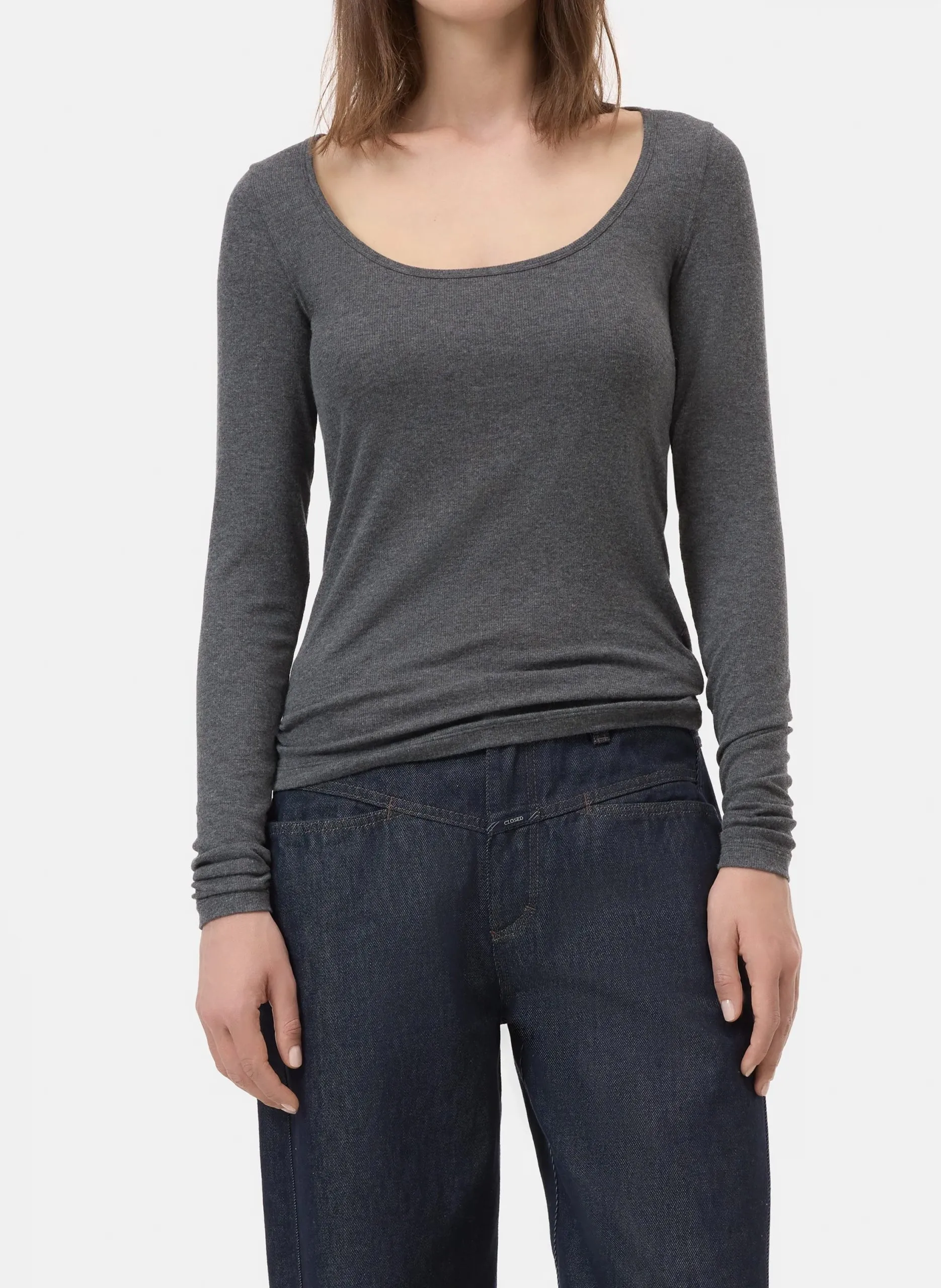 Eng anliegendes Rundhals-T-Shirt Grau