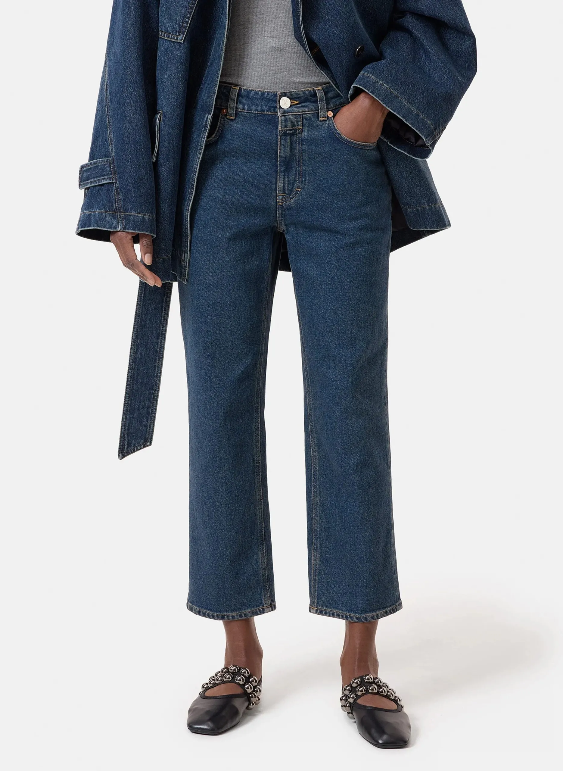 Gekürzte ausgestellte Jeans aus Baumwollmischung Blau MILO