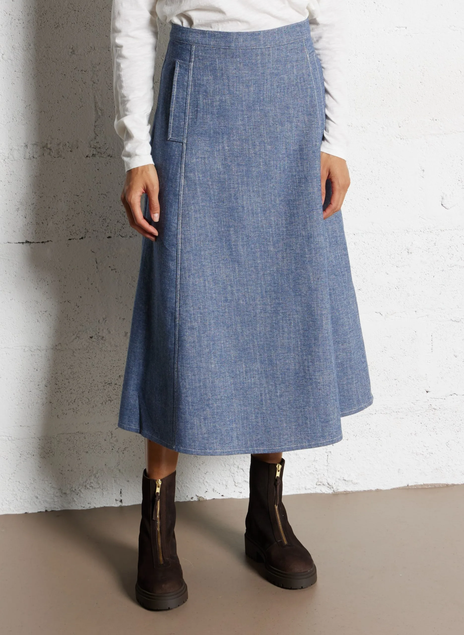 Ausgestellter Rock aus Baumwollmischung Blau OLLY