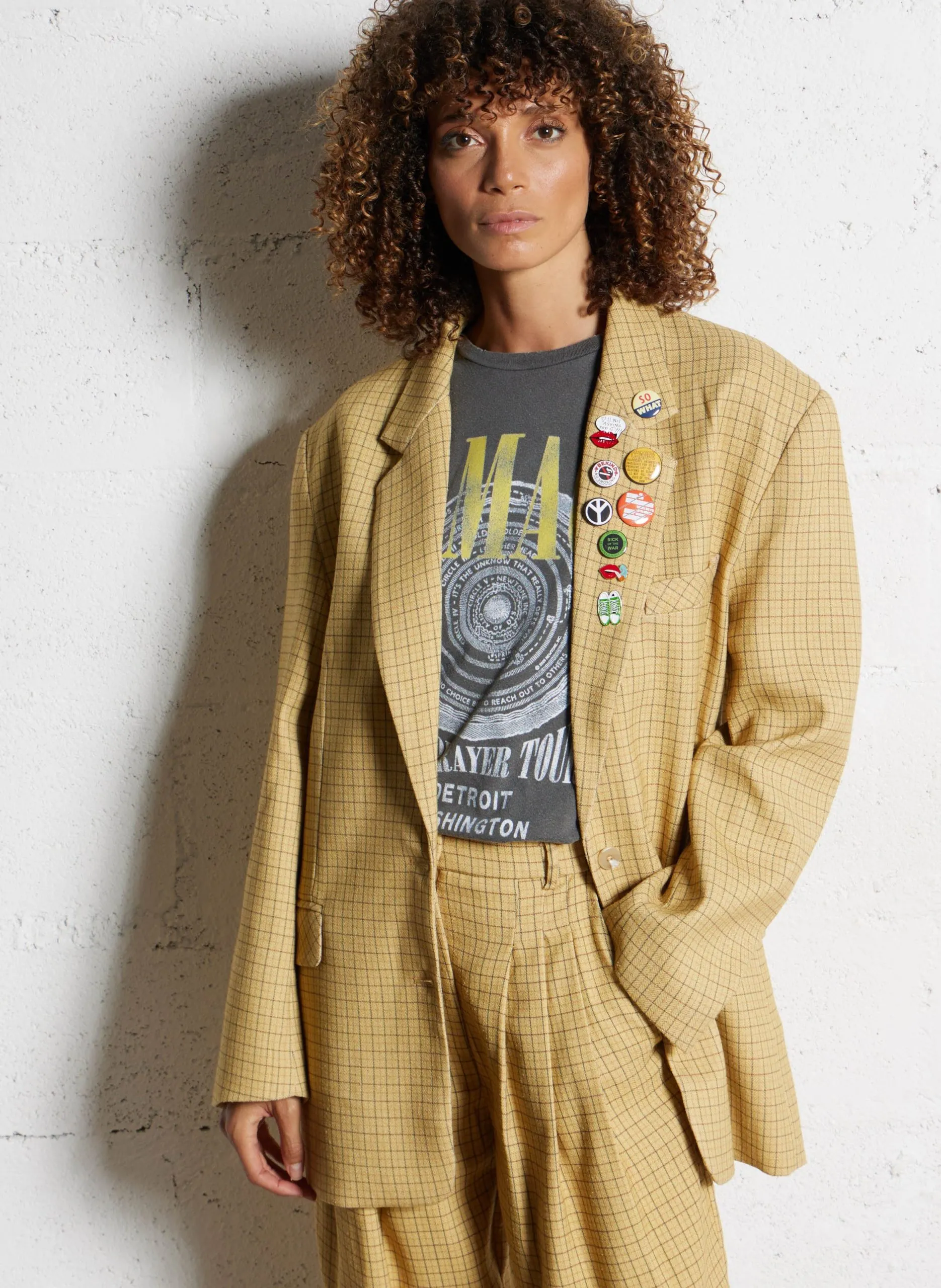 Weite karierte Blazerjacke Gelb MRJONAS