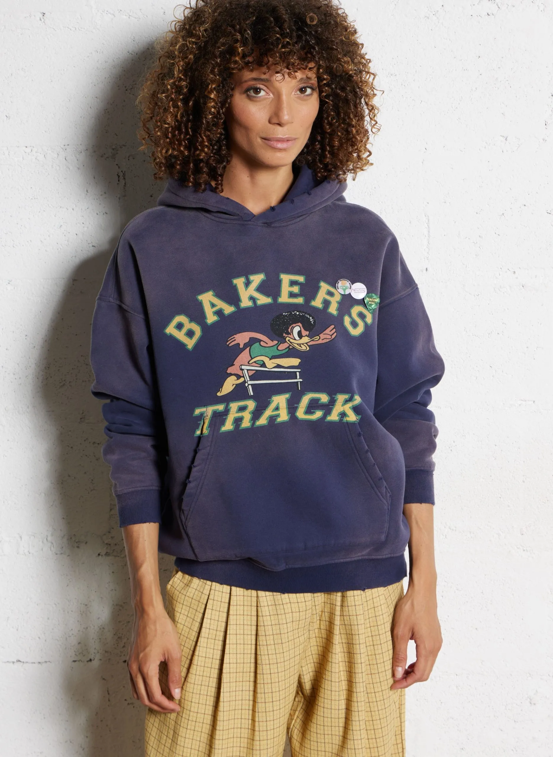 Weites Kapuzensweatshirt aus Baumwoll-Mix mit Siebdruck Blau HOSBAKE