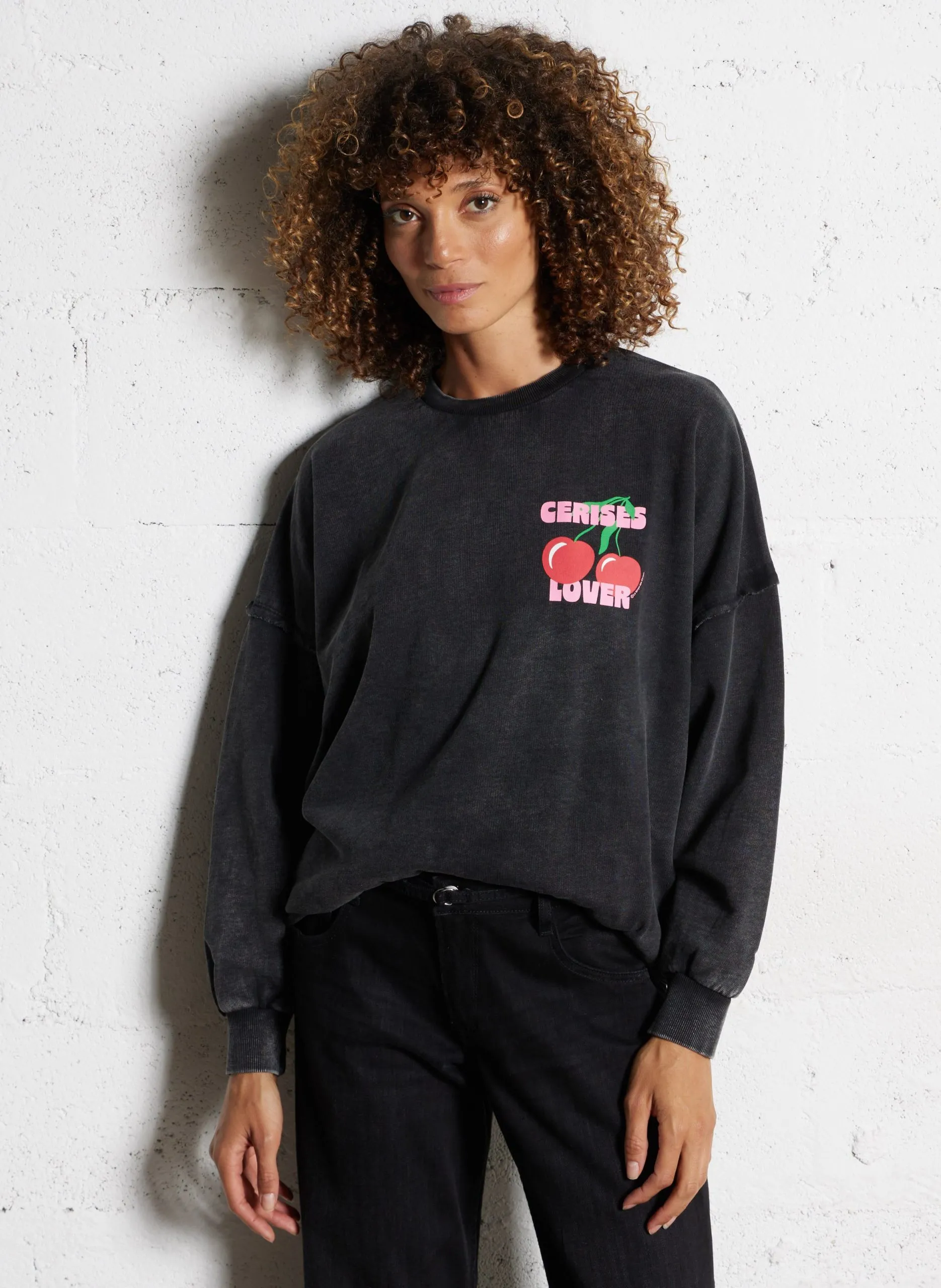 Rundhals-Sweatshirt aus Baumwoll-Mix Schwarz JULES