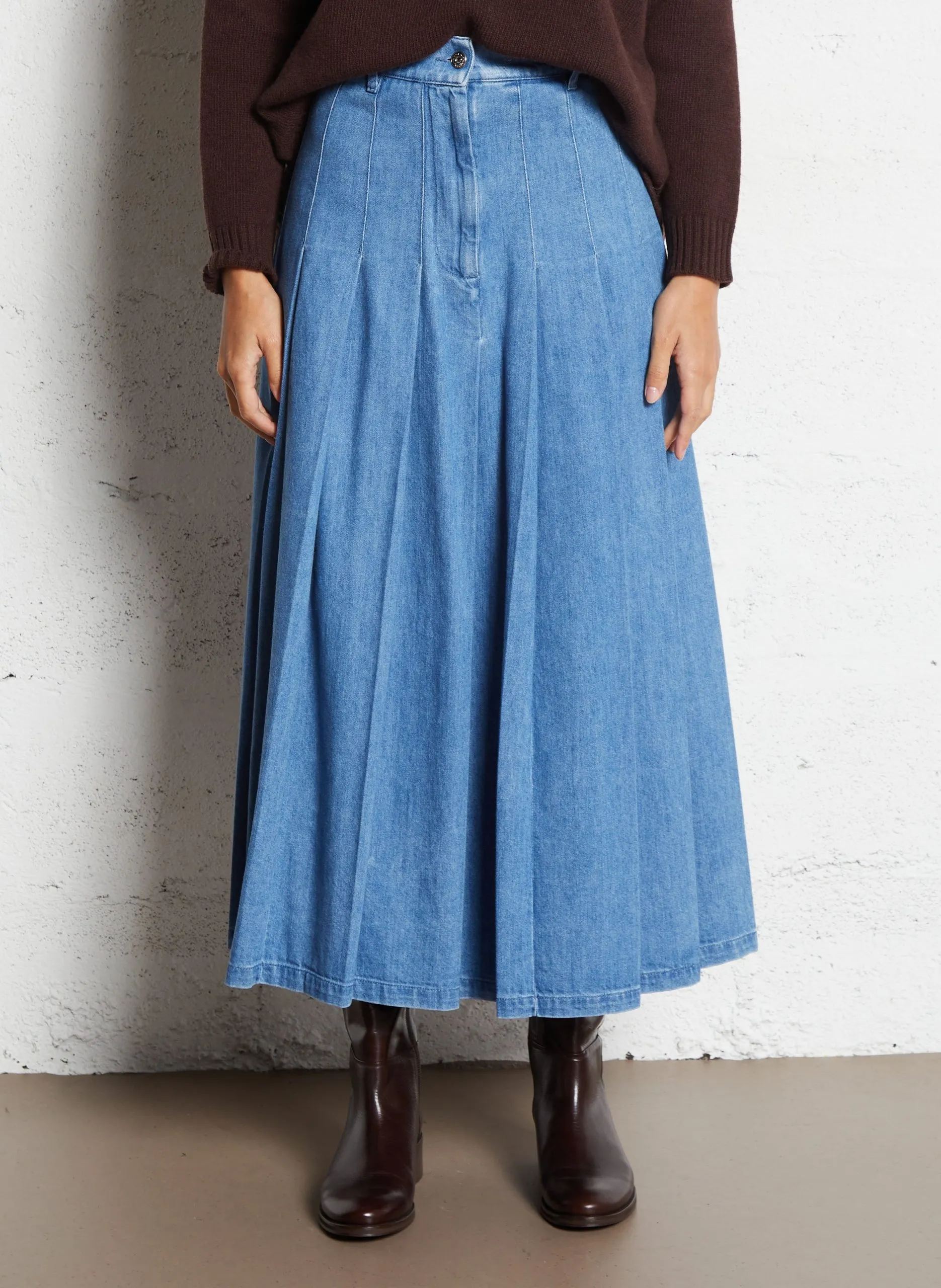 Ausgestellter langer Jeansrock aus Baumwolle Blau OPUNZIA