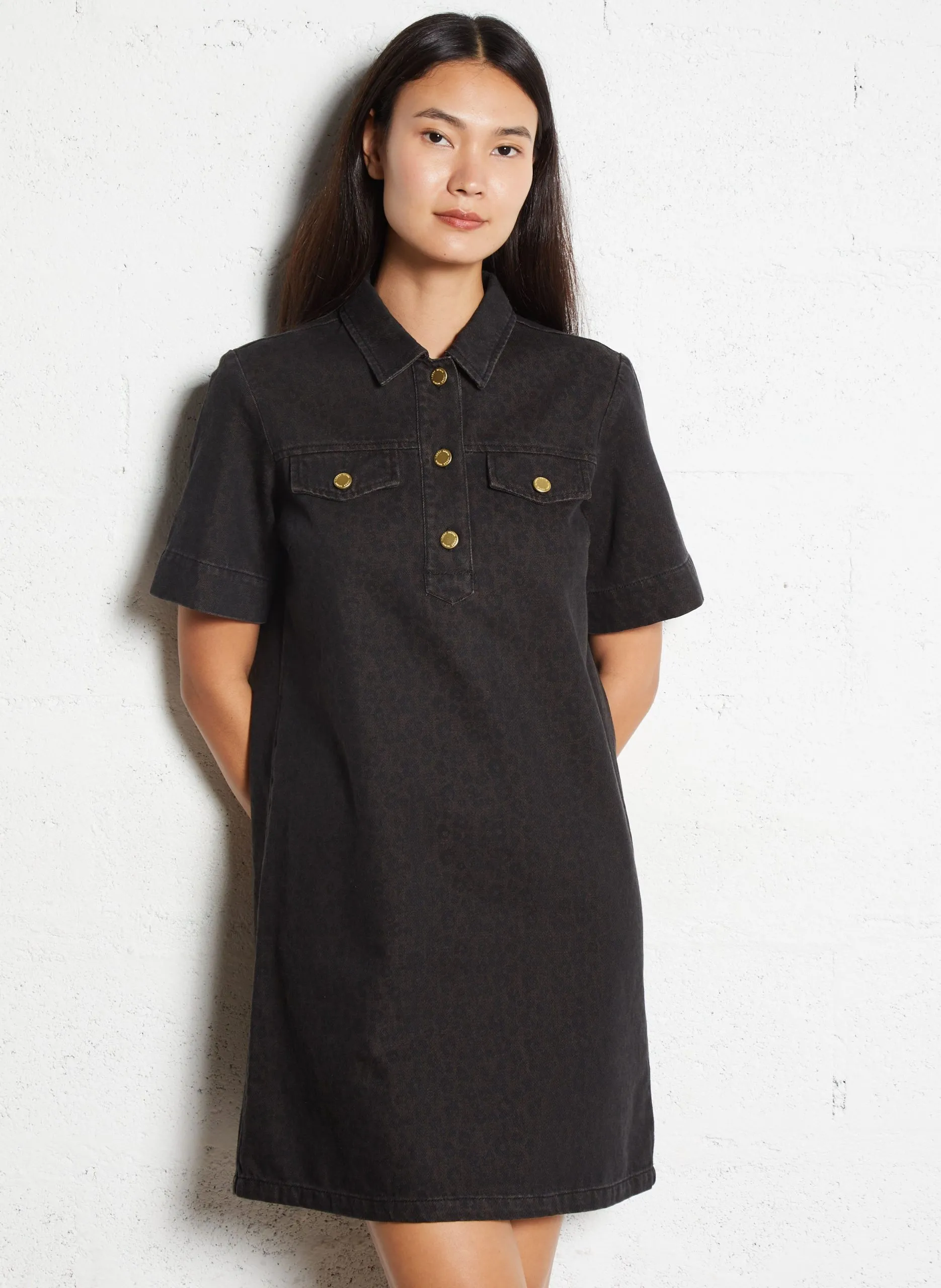 A-Linie Kleid mit klassischem Kragen aus Baumwolle Braun