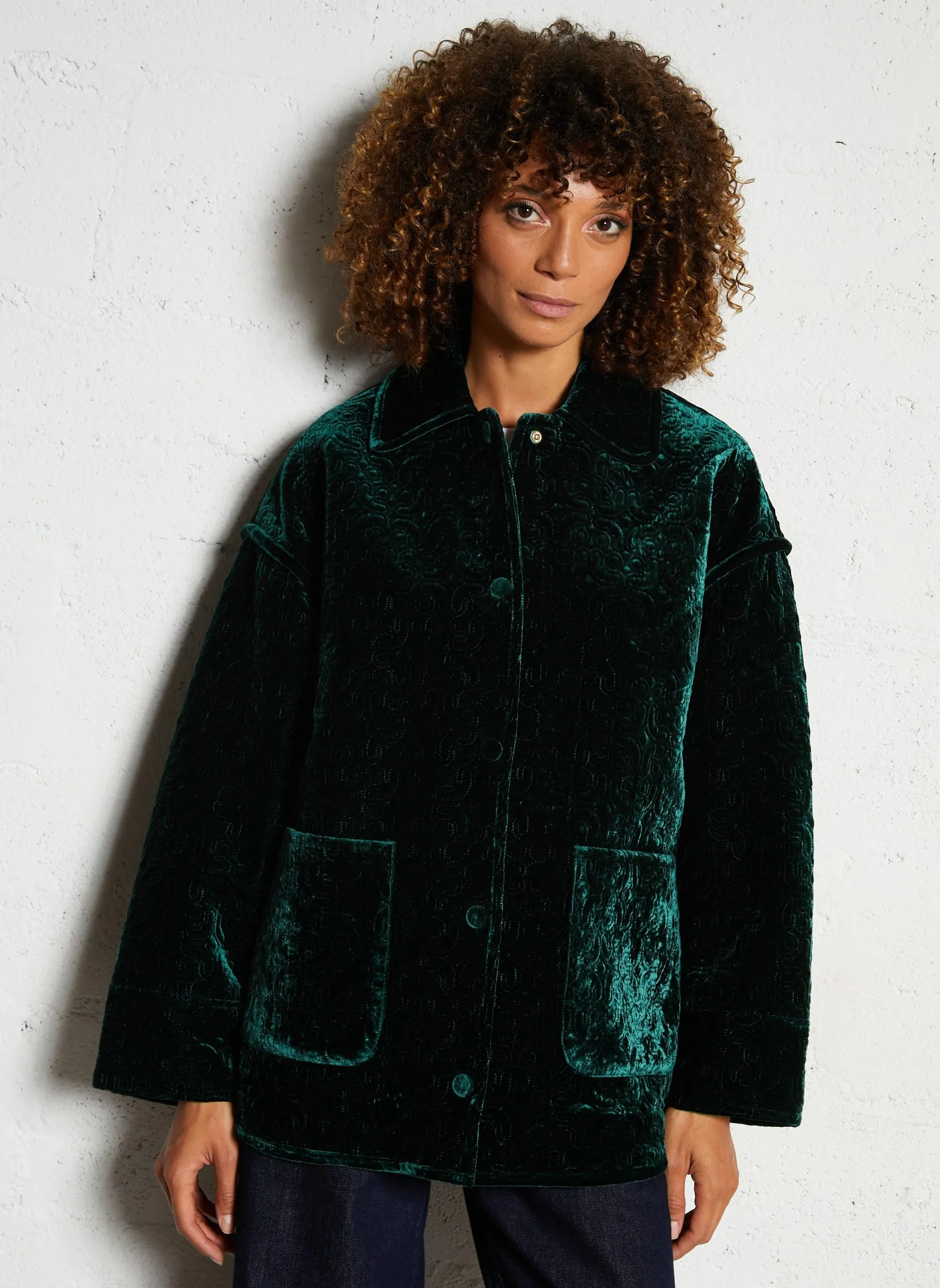 Mantel mit klassischem Kragen Grun BOTANICAL