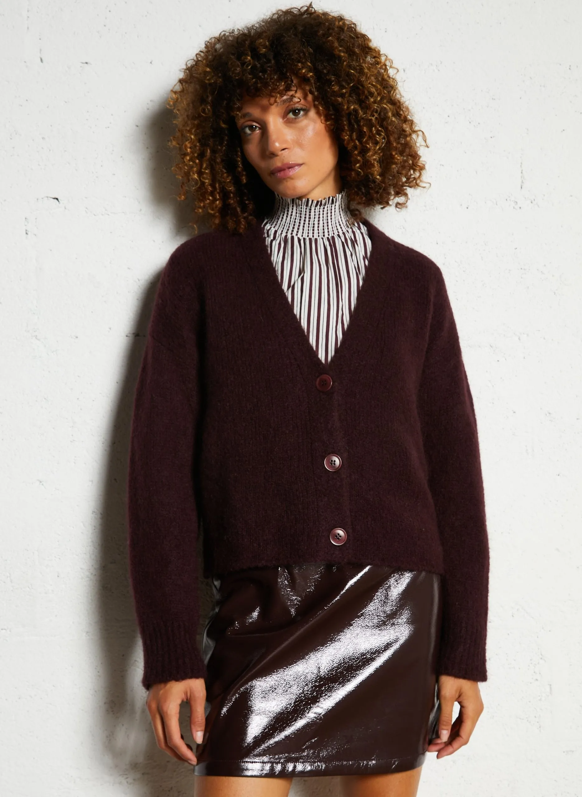 Cardigan aus Wollmix Pflaume BRETTY