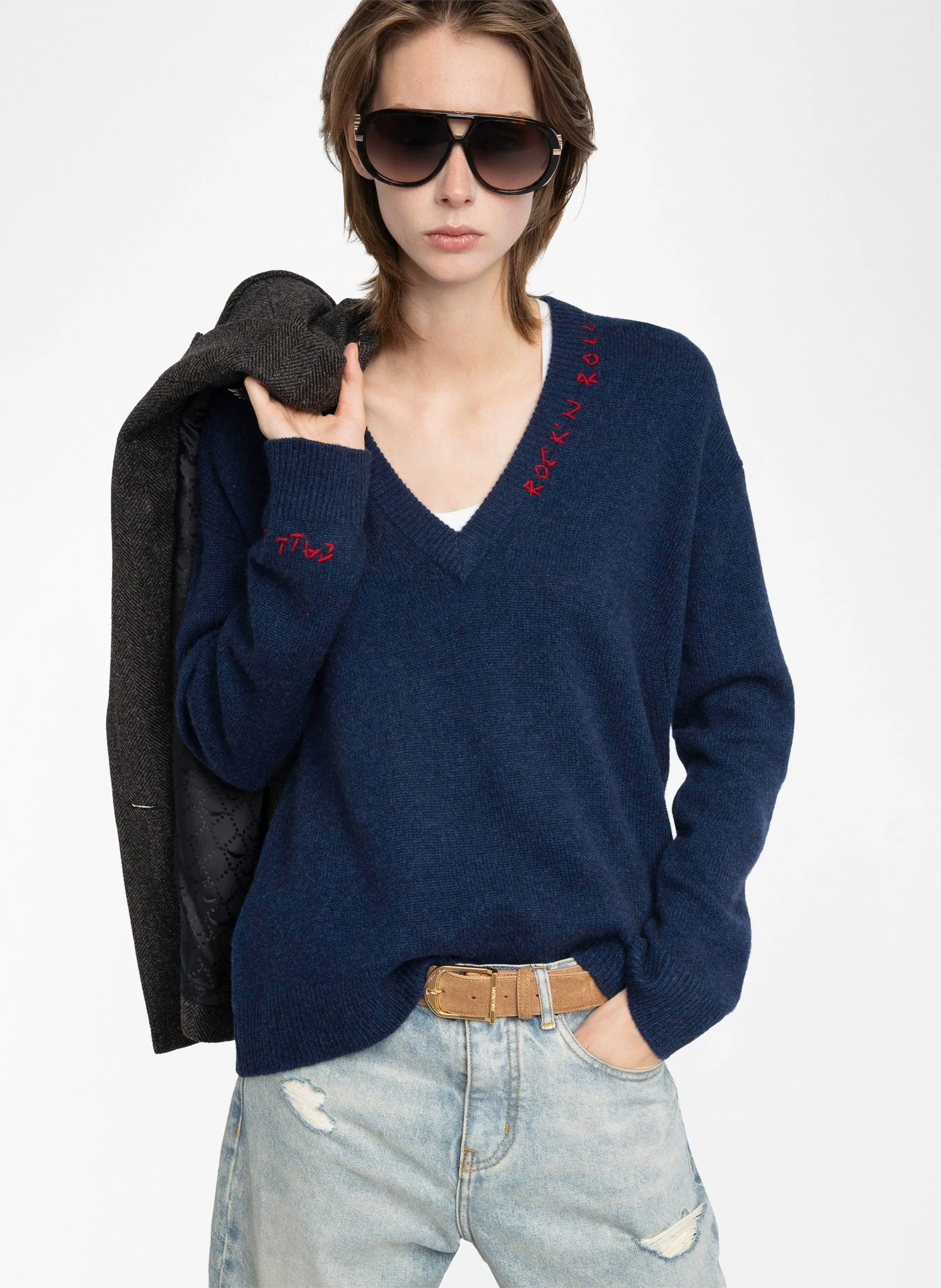 Ciel - Kaschmirpullover mit V-Ausschnitt Blau MIKYZ