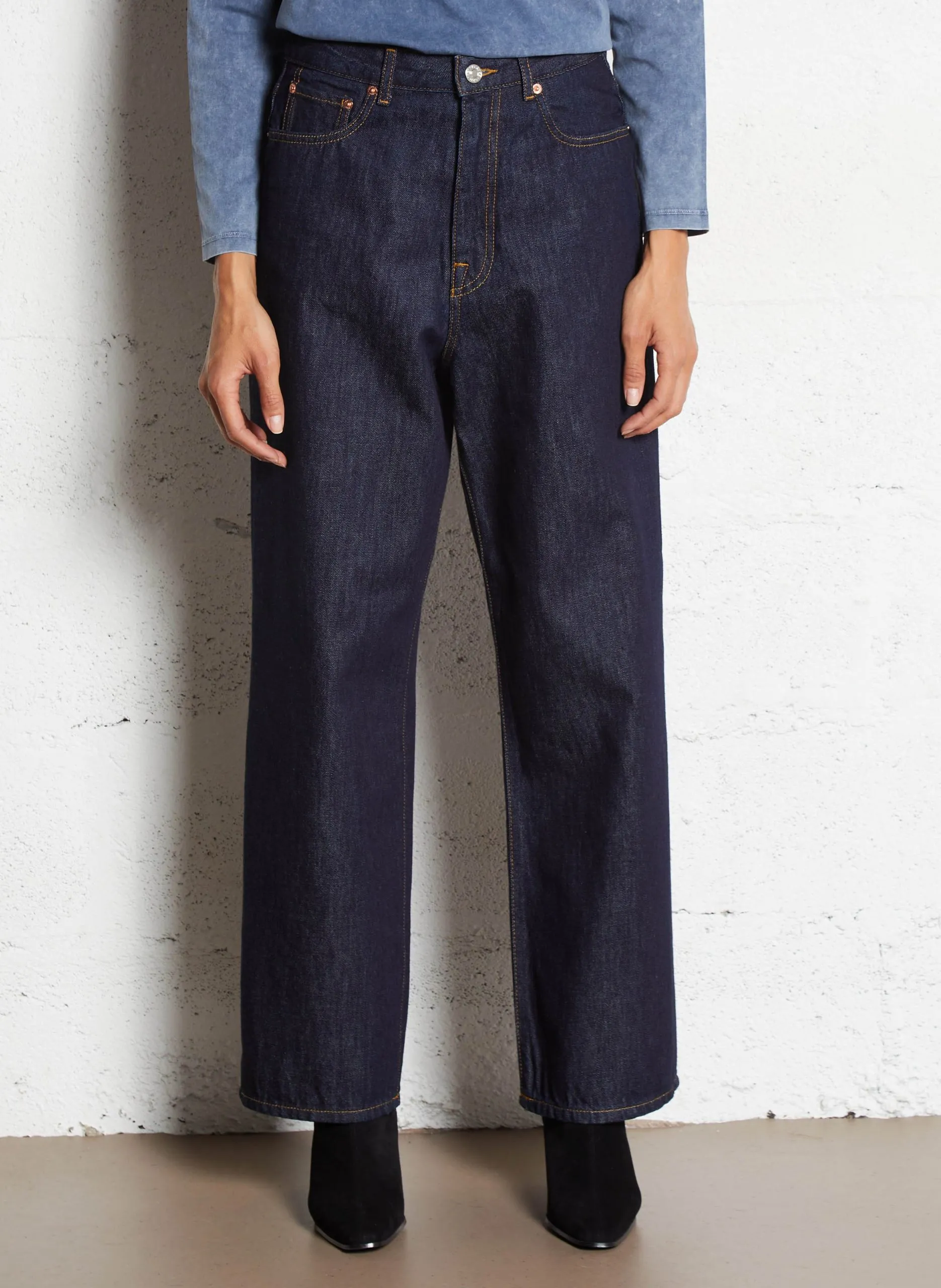 Gerade geschnittene Taillenjeans aus Baumwolle Blau POKER