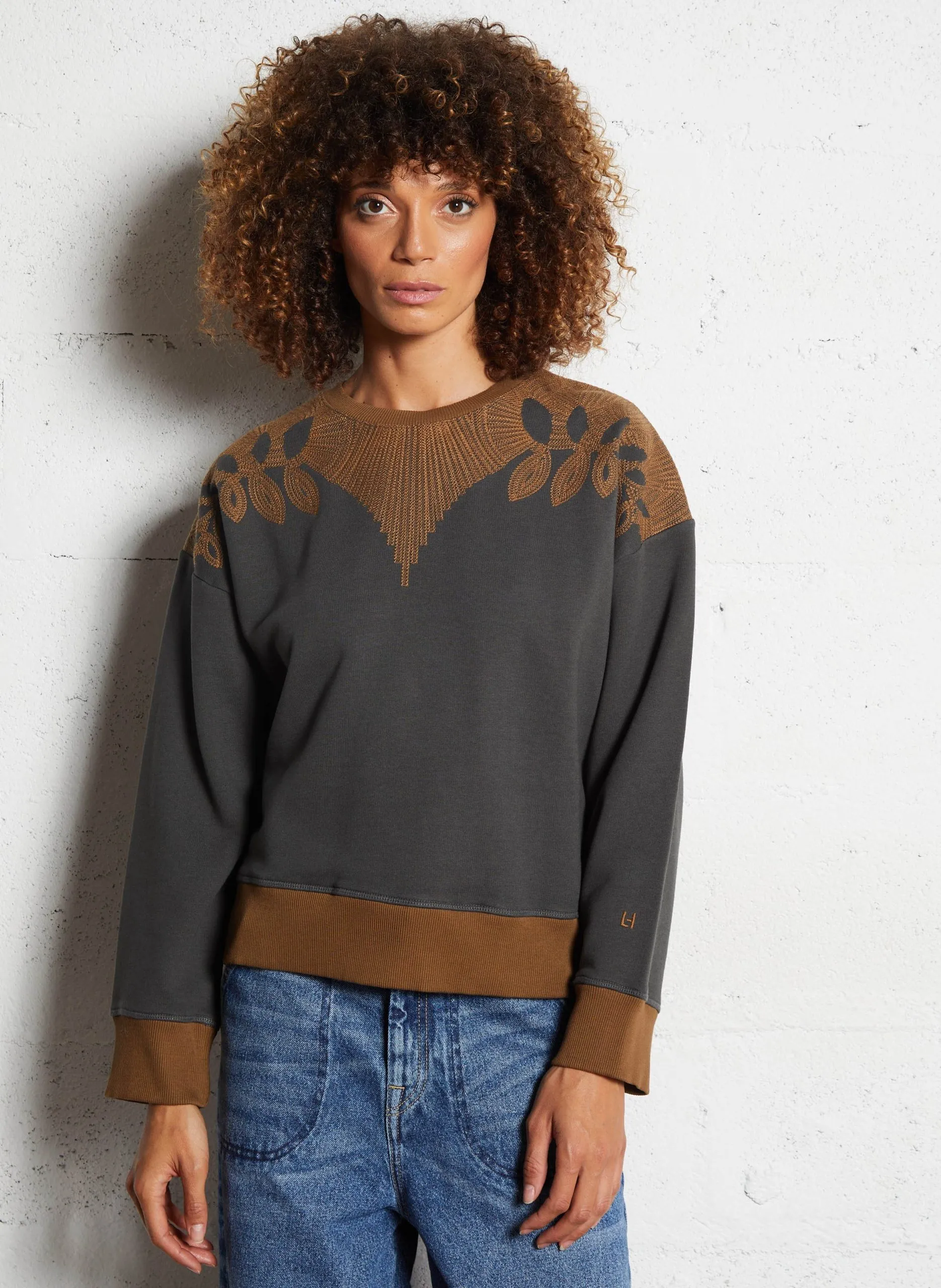 Rundhals-Sweatshirt aus Baumwoll-Mix Grau SIENA