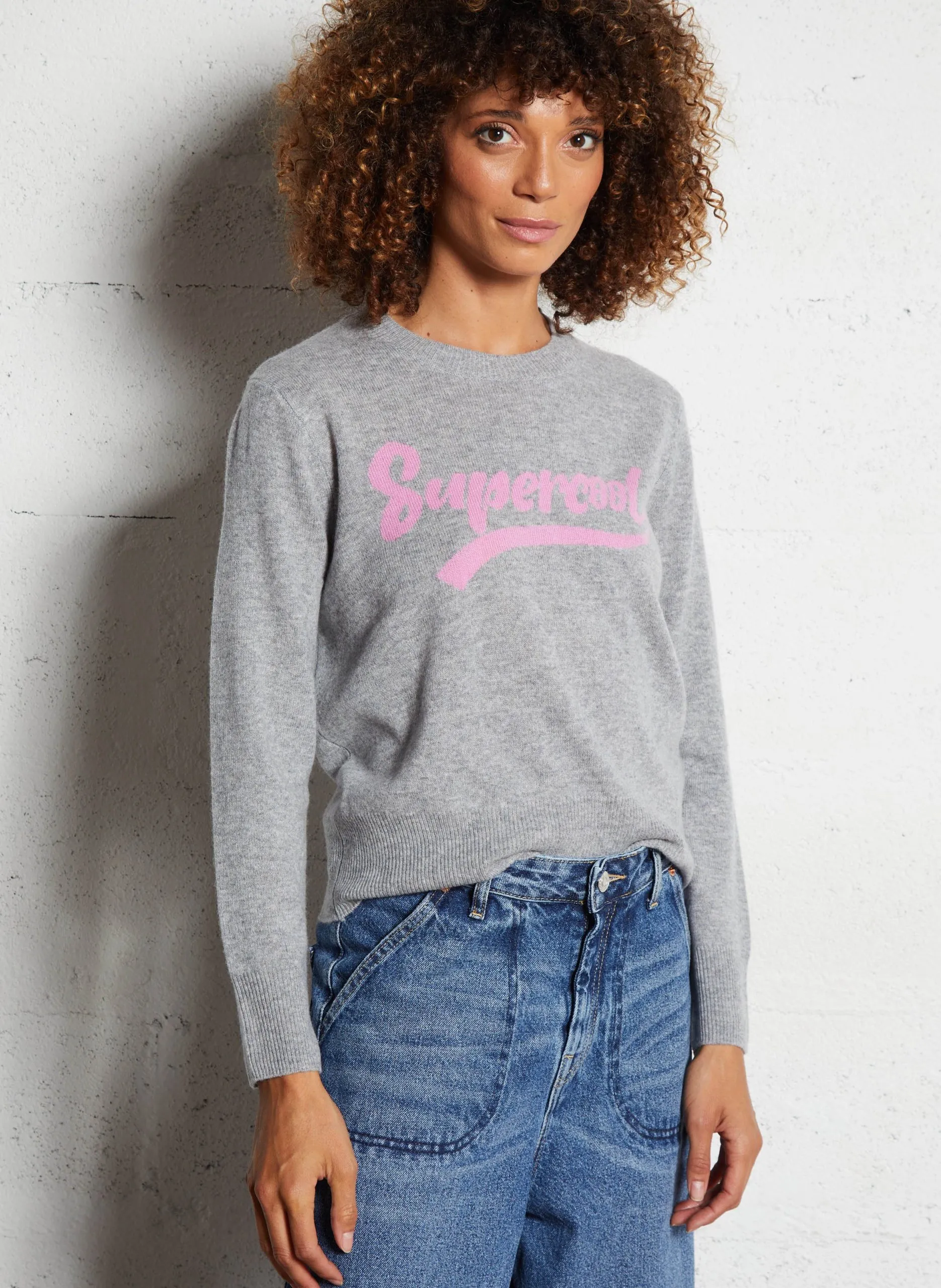 Rundhalsausschnitt-Pullover aus Woll-Kaschmir-Jacquard Grau MARIESE