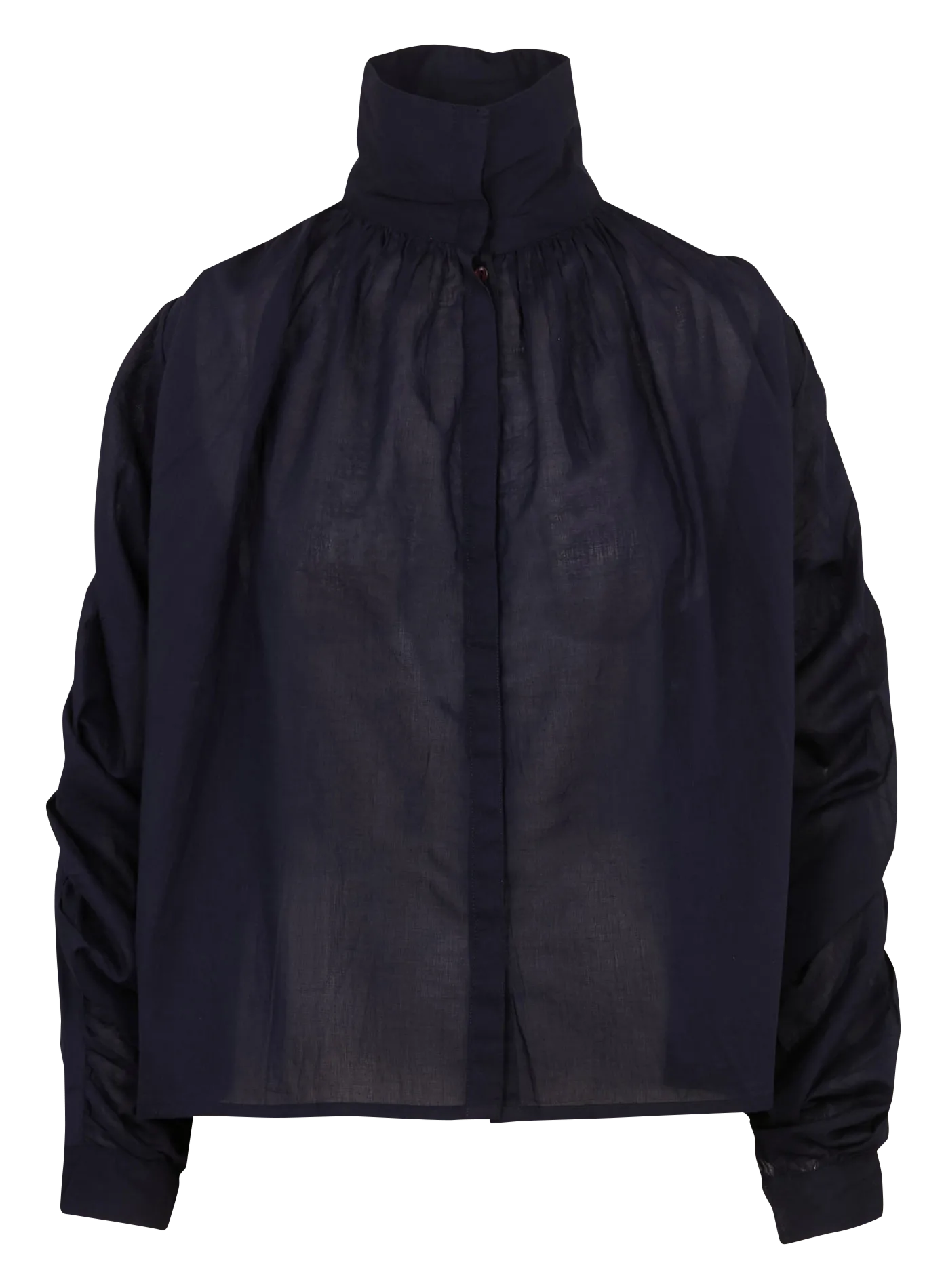 Bluse mit hohem Kragen und einfarbiger Knopfleiste Blau ANGE