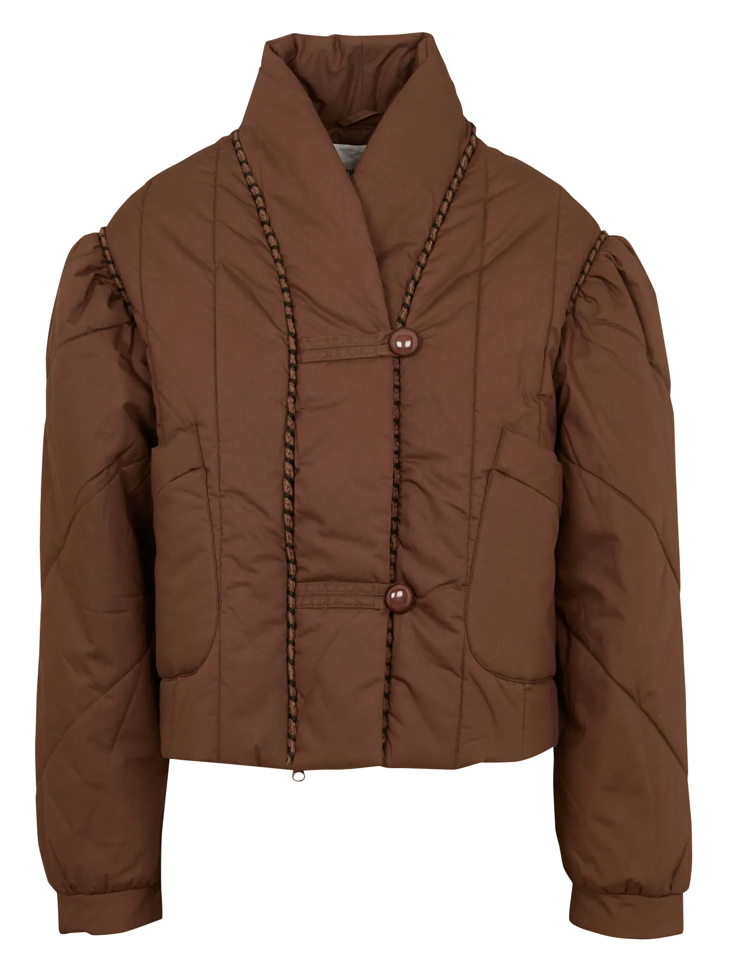 Weite, einfarbige Baumwolljacke mit Knöpfen Braun BETTY