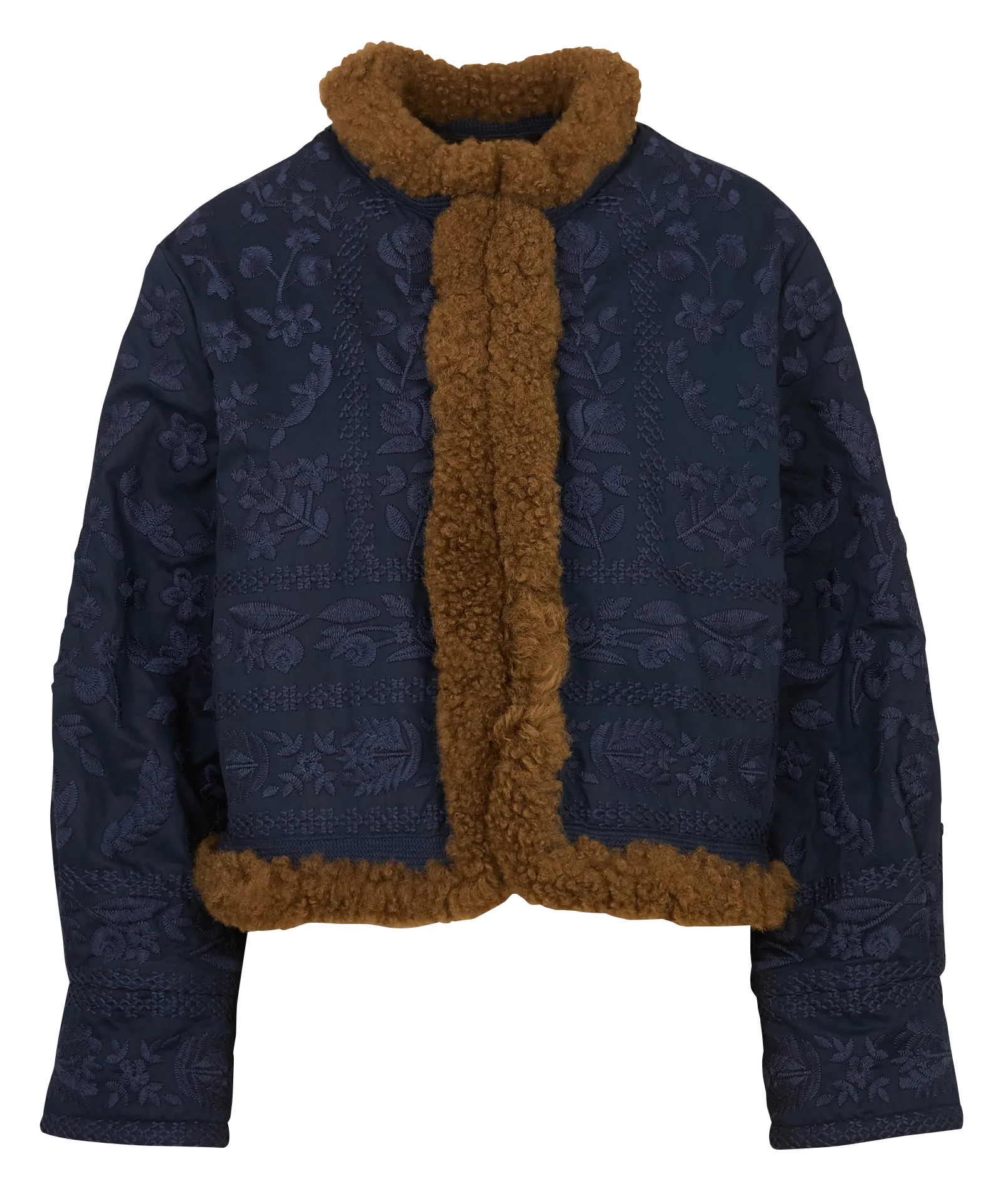 Rundhalsausschnitt bestickte Wollmischungsjacke Blau HUGO