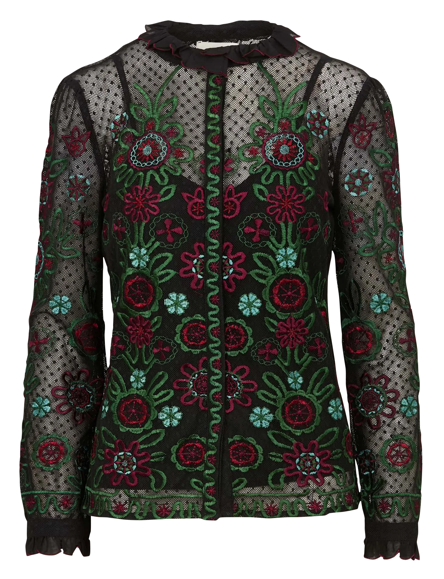 Gerade geschnittenes Hemd mit langen Ärmeln und Stickerei Schwarz HAGA