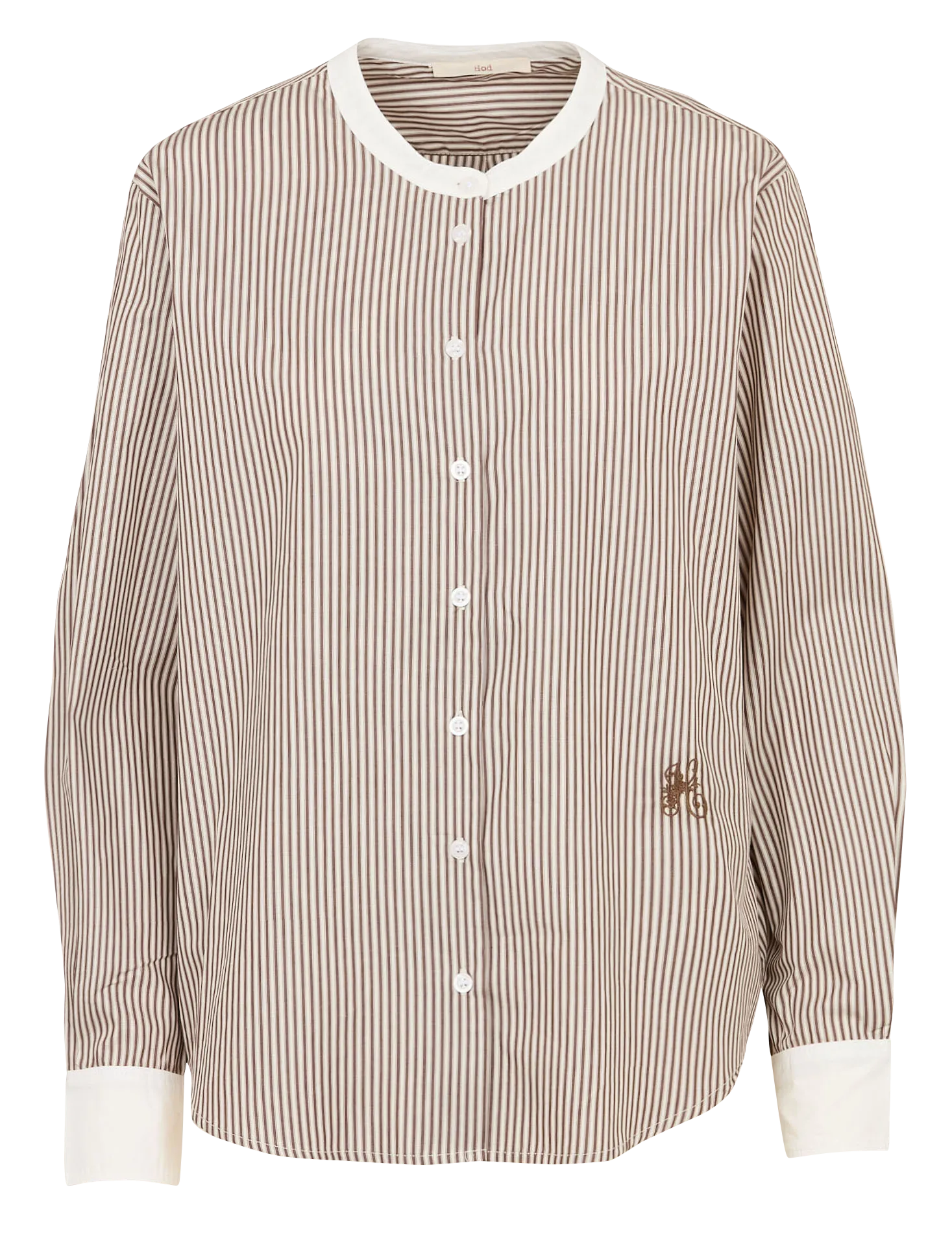 Weite Streifenbluse aus Baumwolle mit Rundhalsausschnitt Braun SASKIA