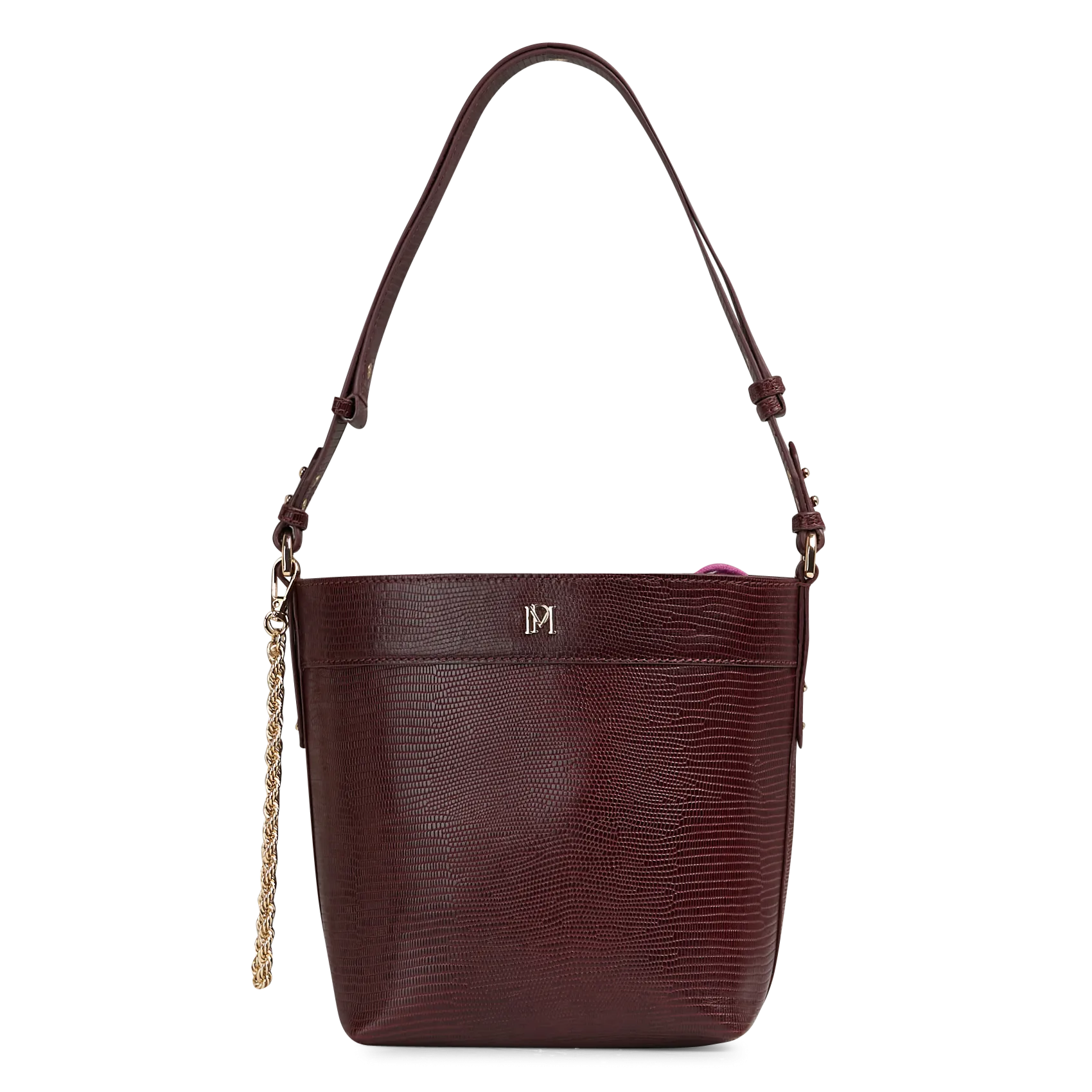 Einfarbige Ledereimer-Tasche Violett ADAM