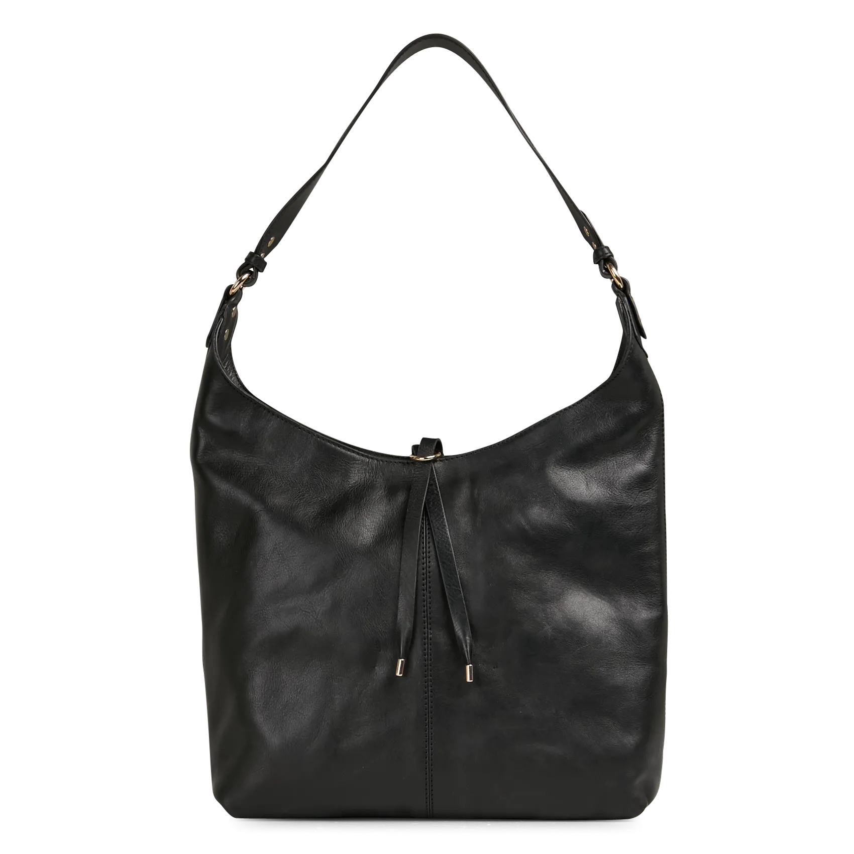Einfarbige Lederschultertasche Schwarz SOPHIE