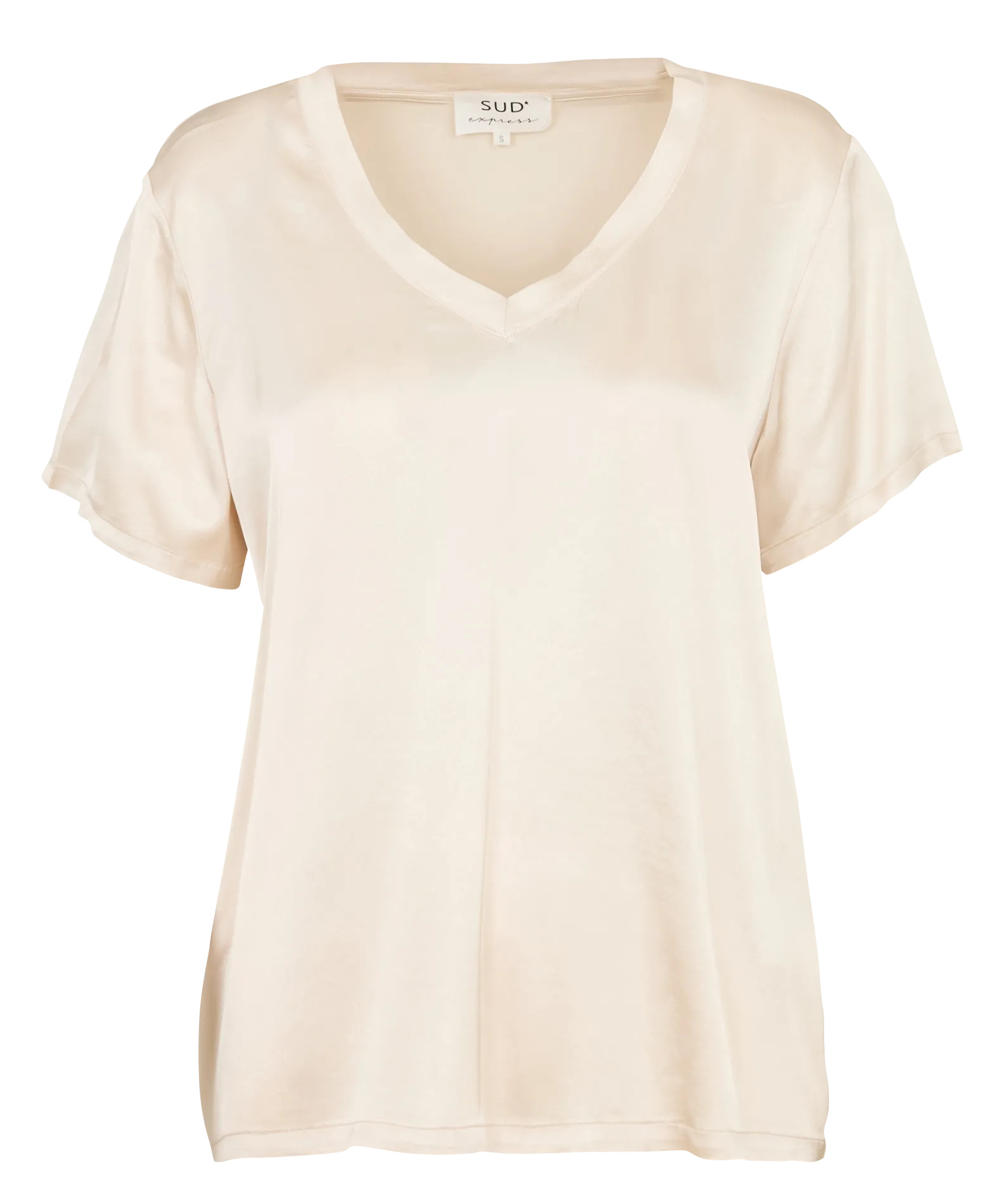Weites T-Shirt mit V-Ausschnitt aus Satin Beige TICIA