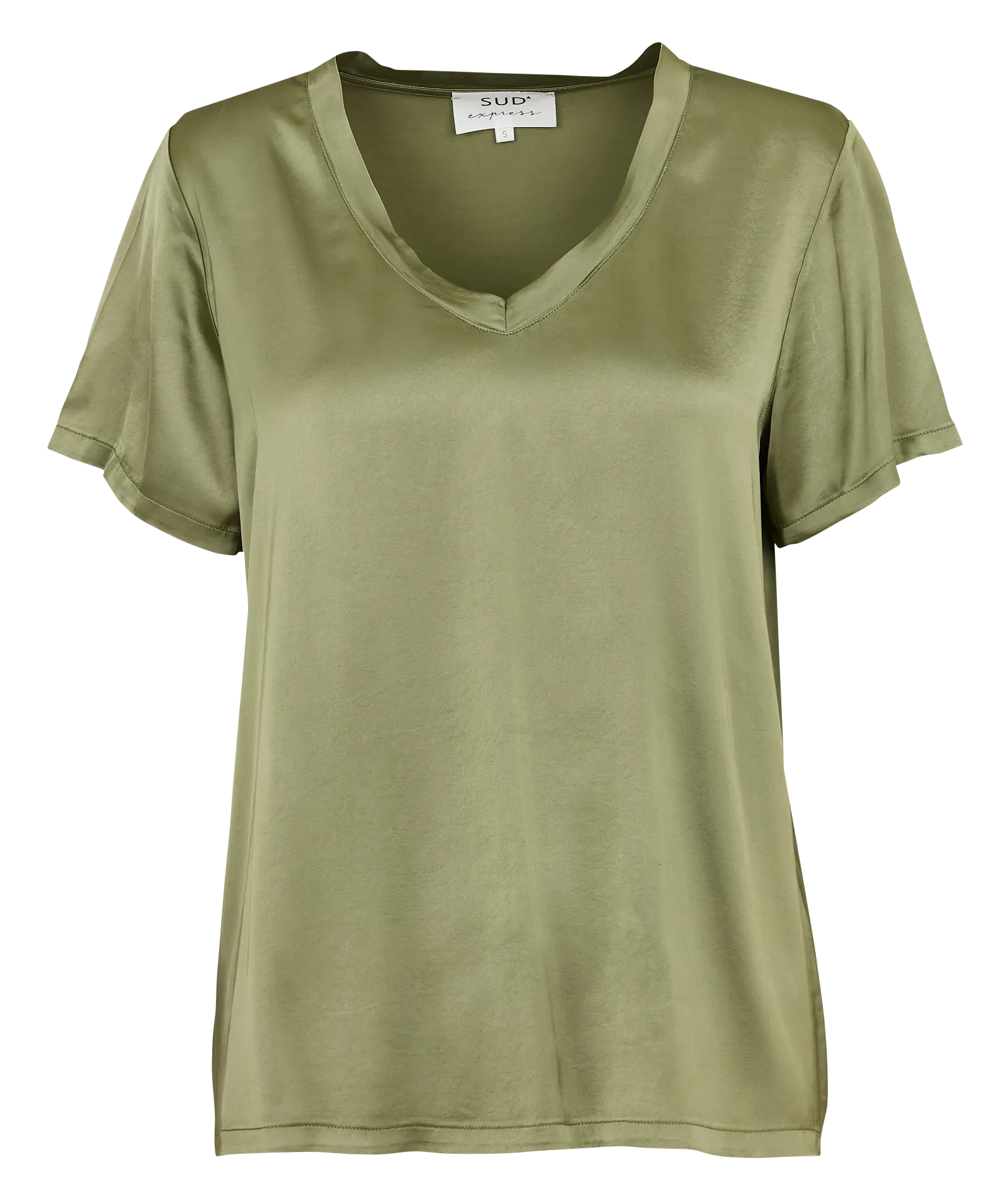 Weites T-Shirt mit V-Ausschnitt aus Satin Grun TICIA