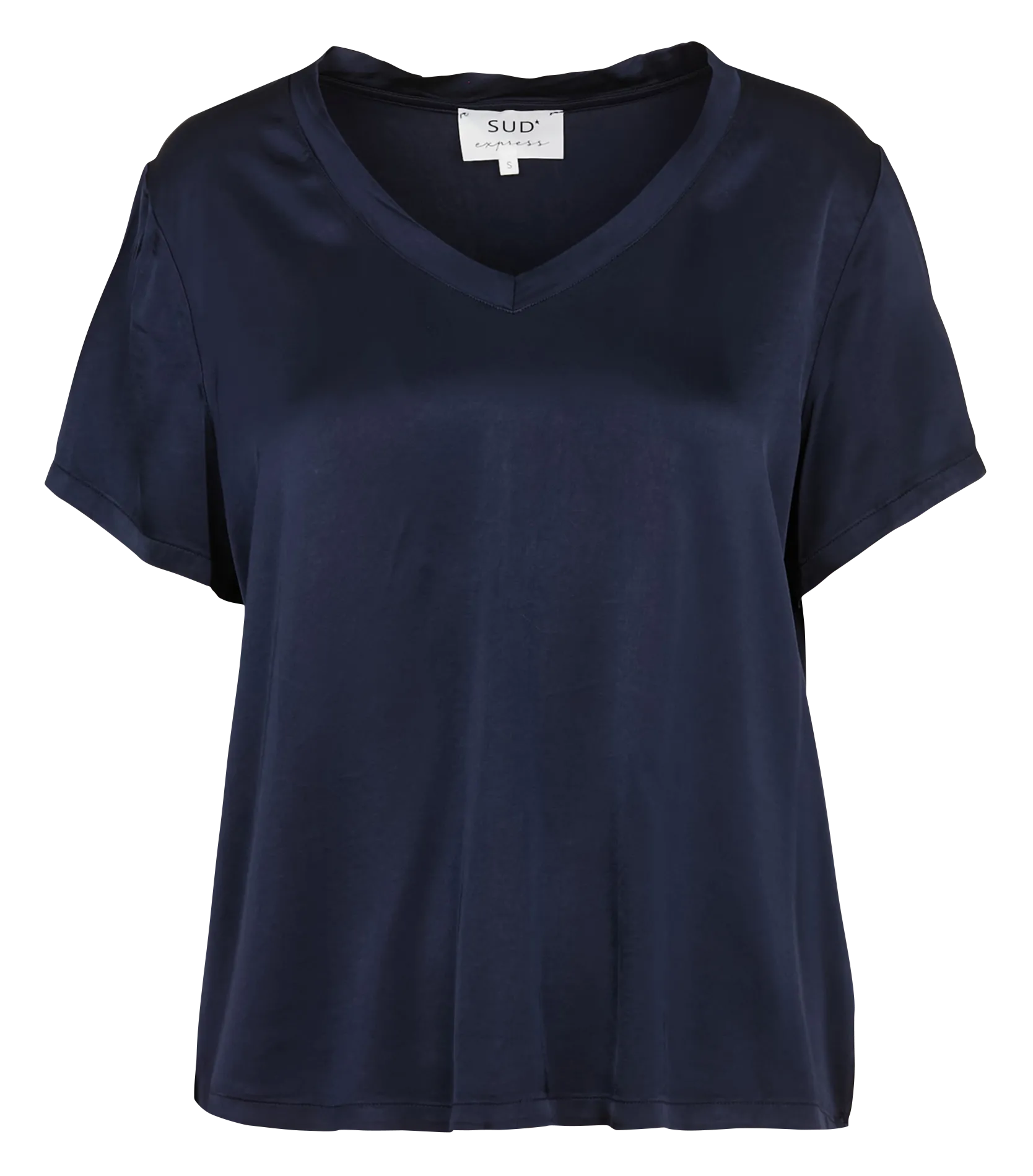 Weites T-Shirt mit V-Ausschnitt aus Satin Blau TICIA