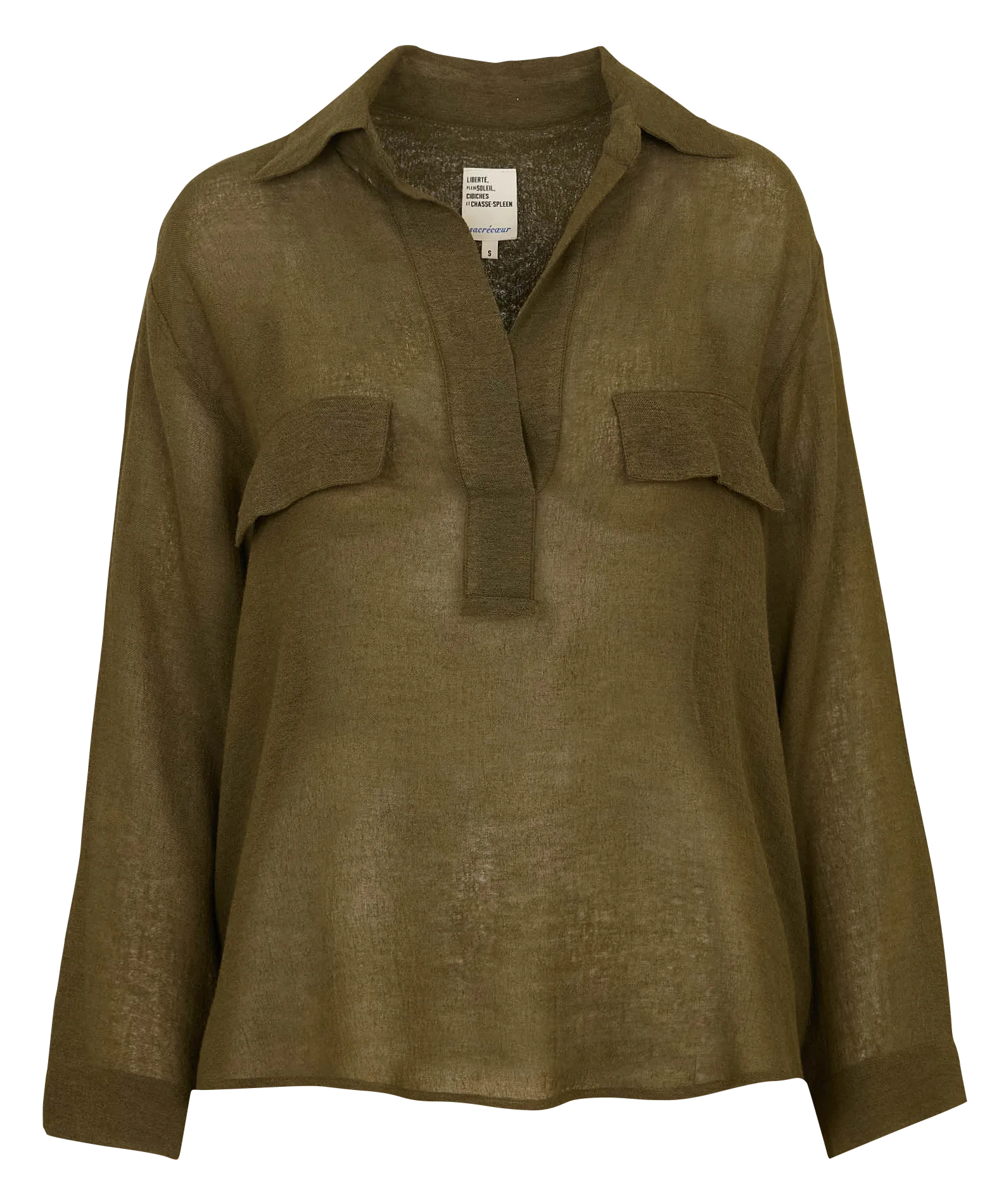 Gerade geschnittene Bluse mit V-Ausschnitt Grun MARINA