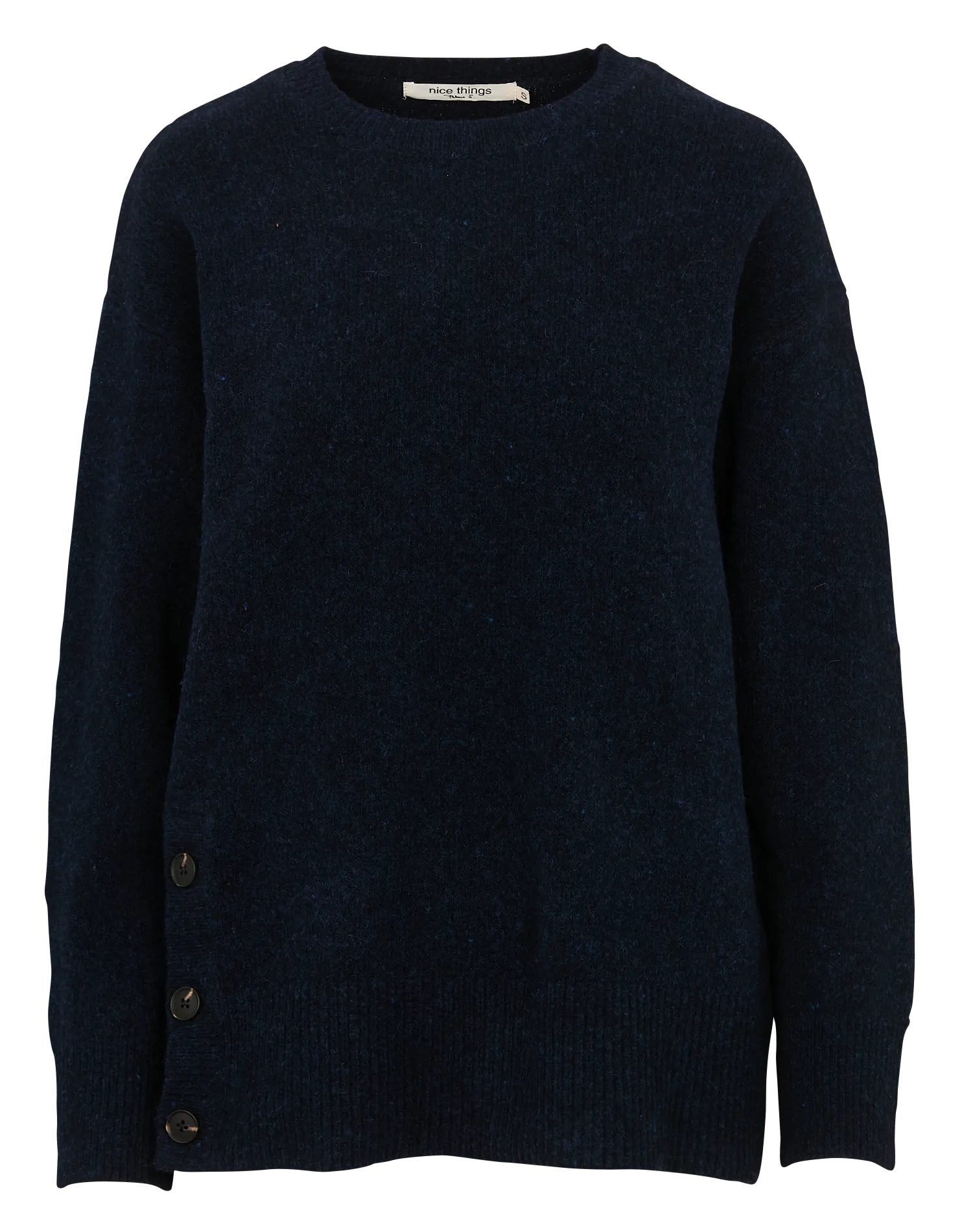 Oversized Strickpullover aus einer Wollmischung mit Knopfleiste Blau