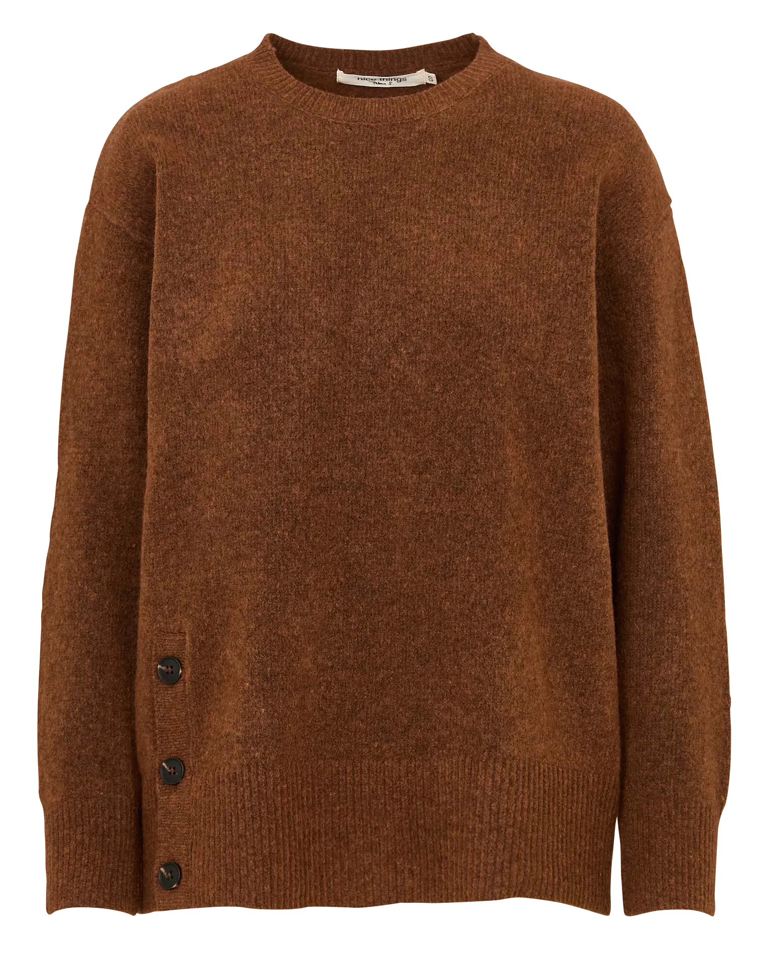 Oversized Strickpullover aus einer Wollmischung mit Knopfleiste Beige