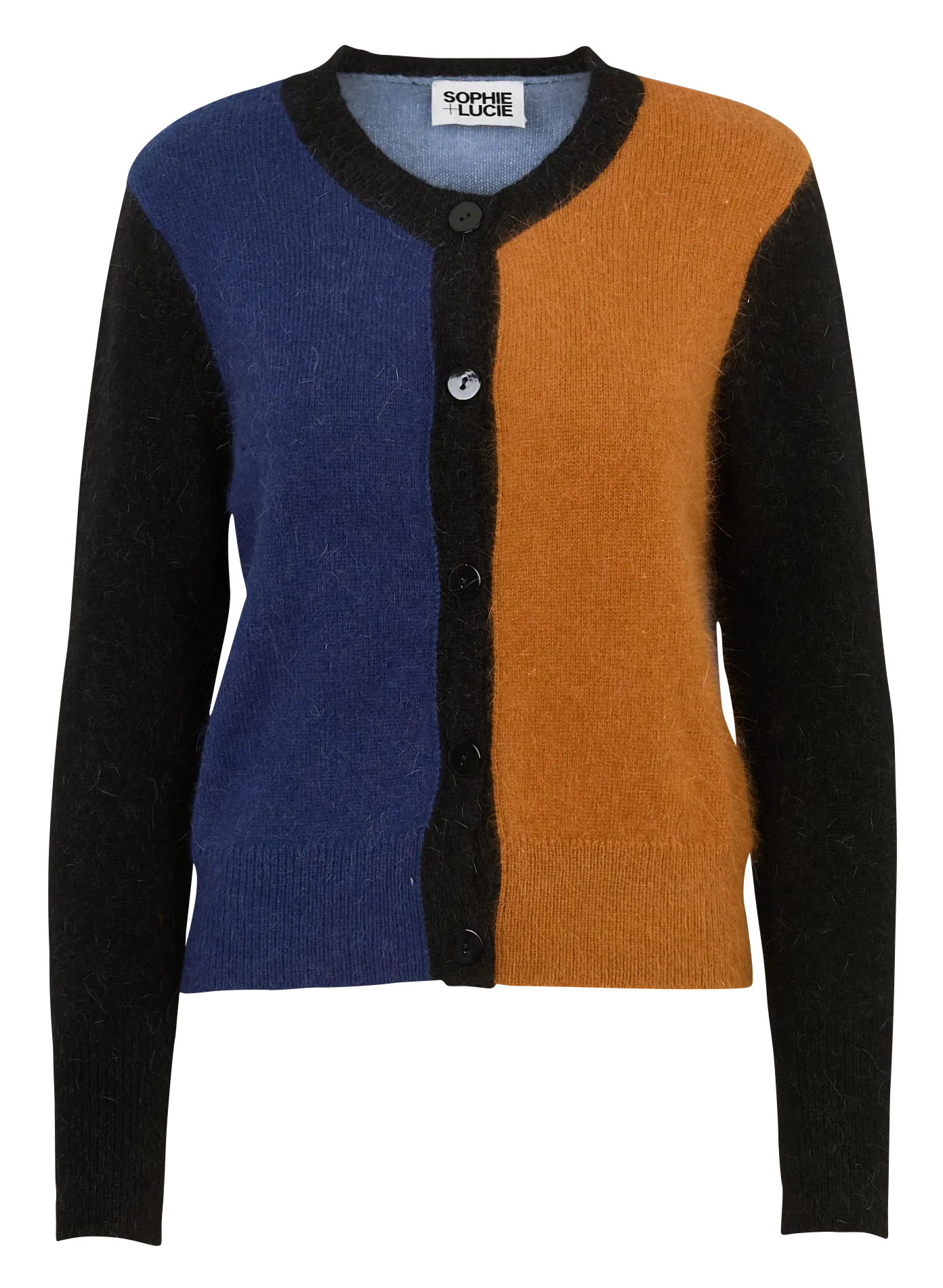 Gerade geschnittene Wollmix-Strickjacke mit Rundhalskragen Blau NAGOYA