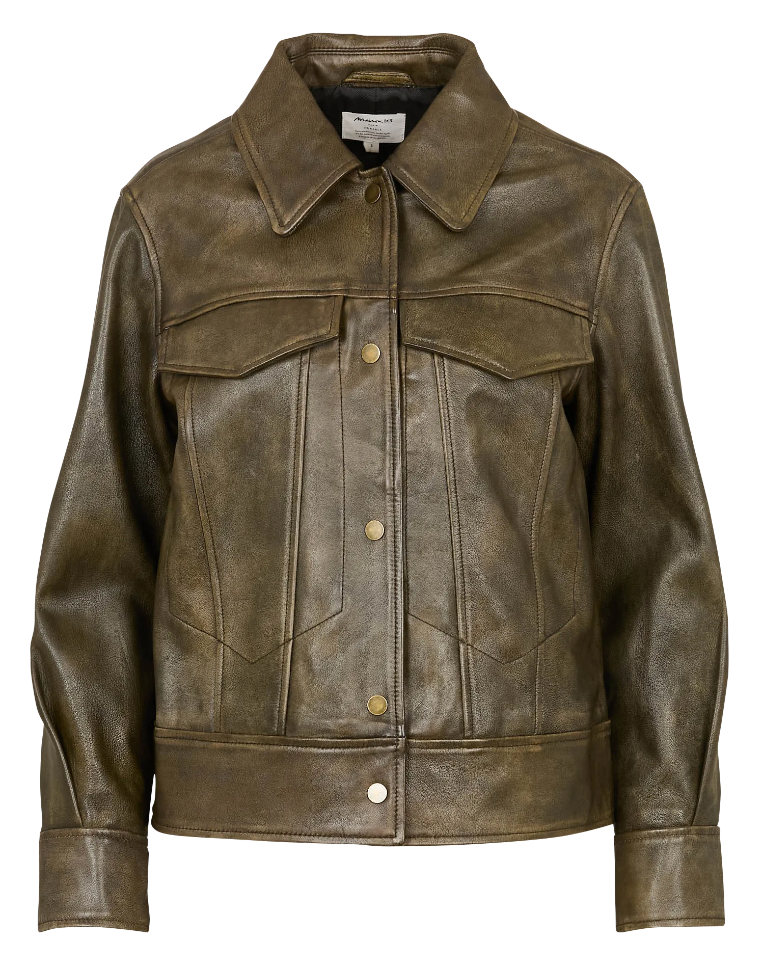 Lammlederblouson mit klassischem Kragen Khaki FIERCE