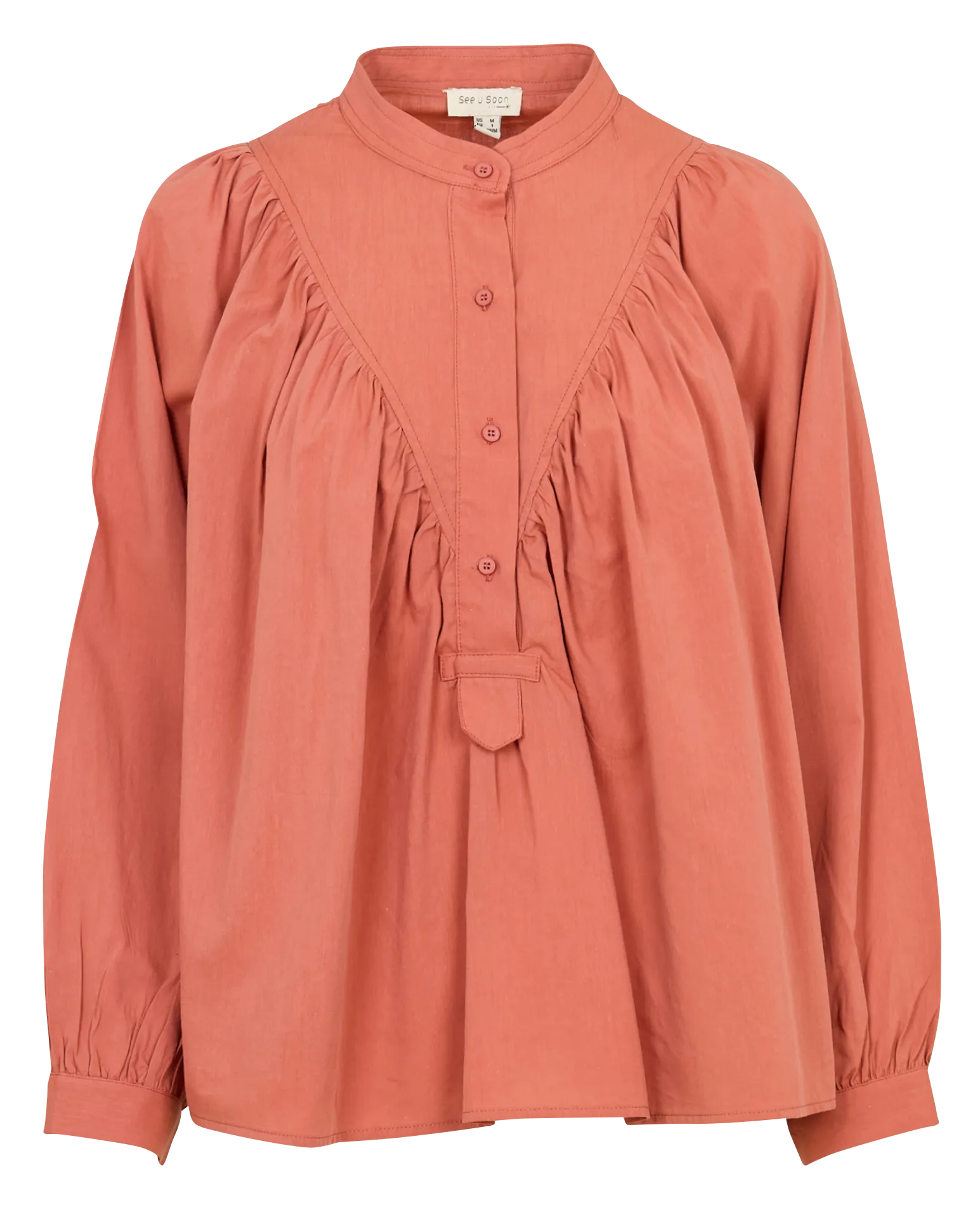 Bluse aus Baumwoll-Mix mit Rundhalsausschnitt Pflaume