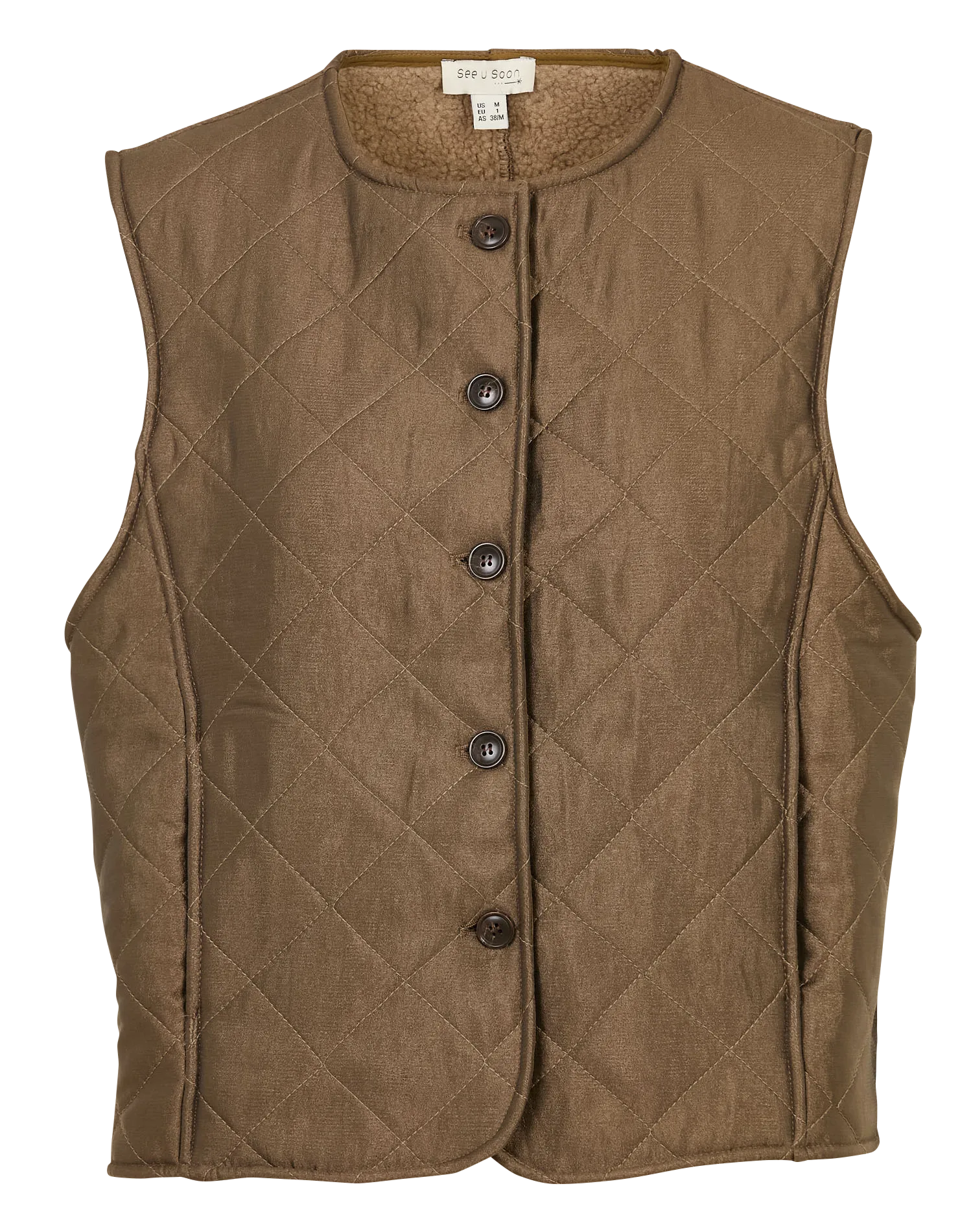 Gepolsterte Weste mit Rundhalsausschnitt Braun