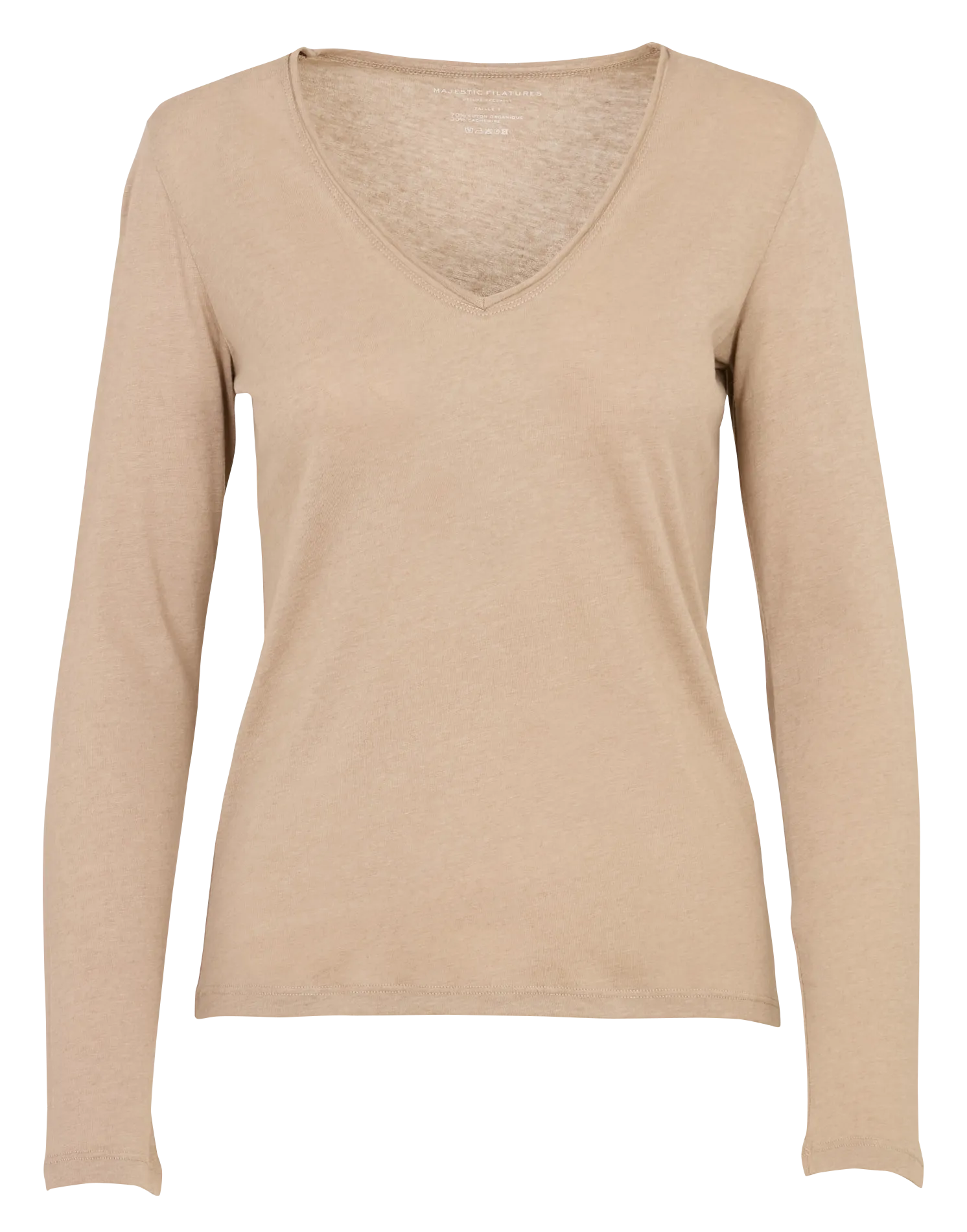 Baumwoll-T-Shirt mit V-Ausschnitt Beige