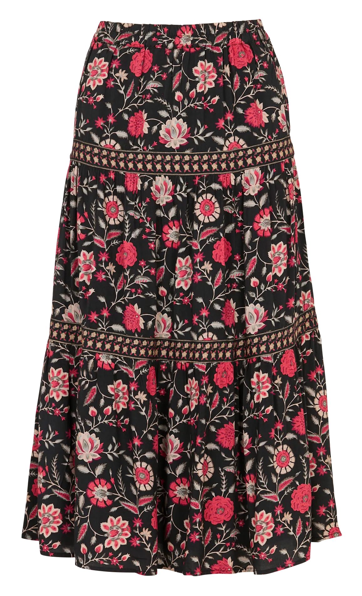 Midirock mit Blumenprint Schwarz JOSELINE