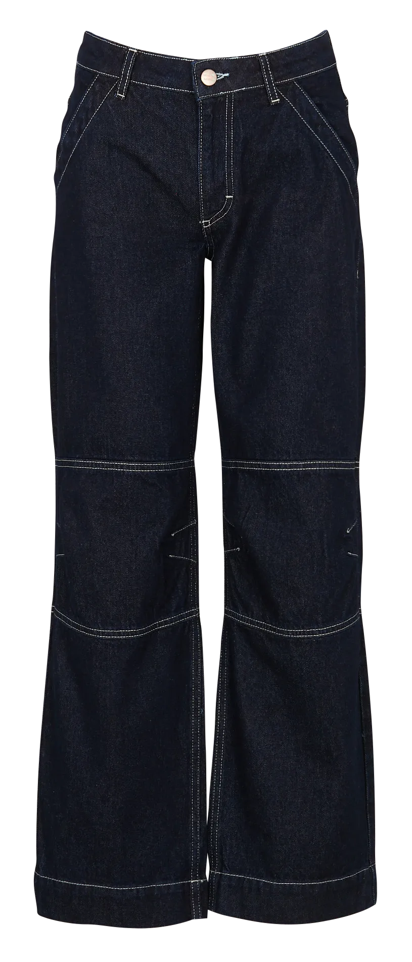 Breite Raw Denim Jeans mit Kontrastnähten Blau FLISS
