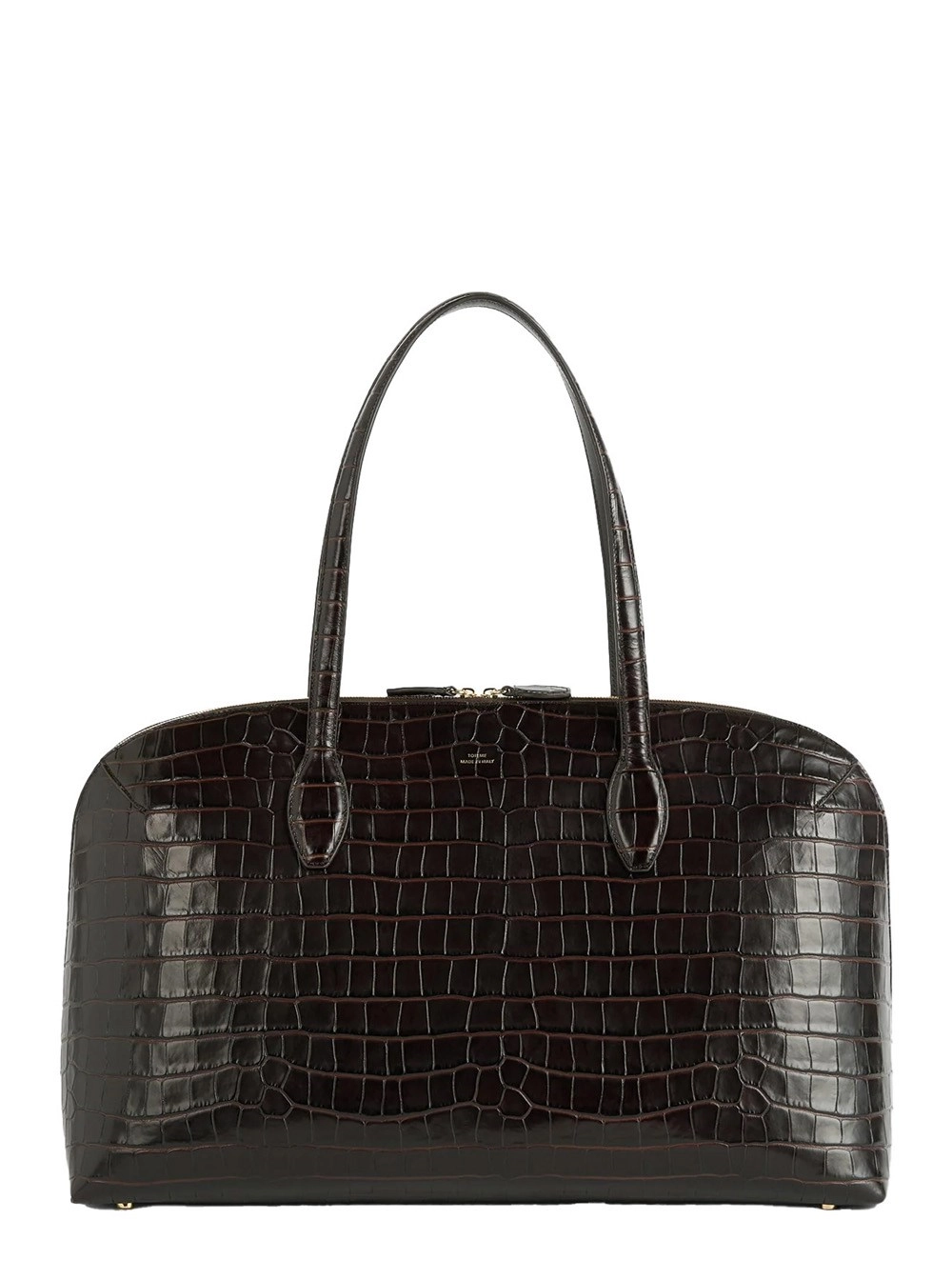 Braune Umhängetasche mit geprägtem Logoschriftzug vorne und geprägtem Krokodileffekt aus Leder WOman