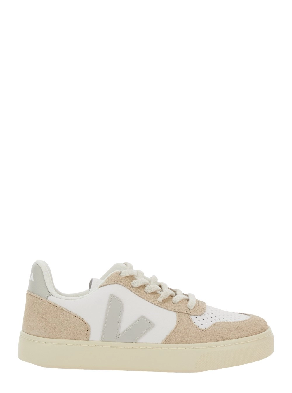 Weiße Low-Top-Sneakers mit Logoaufnäher an der Seite und kontrastfarbenem Absatz mit Logoschriftzug aus Leder Unisex