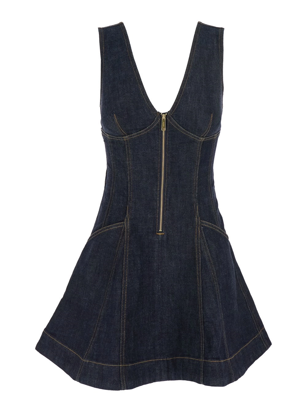 Ärmelloses Minikleid für Damen aus Denim in Blau mit Bustier-Ausschnitt und Kontrastnähten