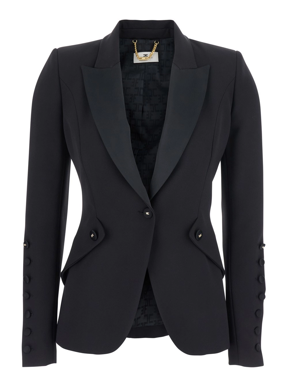 Schwarze Jacke mit Lanzen-Revers aus Stoff Damen