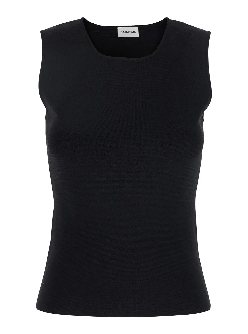 Schwarzes ärmelloses Hemd mit Rundhalsausschnitt aus Viskosemischung Damen