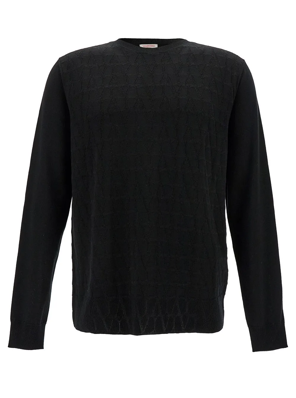 Schwarzer Pullover mit Rundhalsausschnitt und tonalem VLogo-Druck aus Wollmischung Herren
