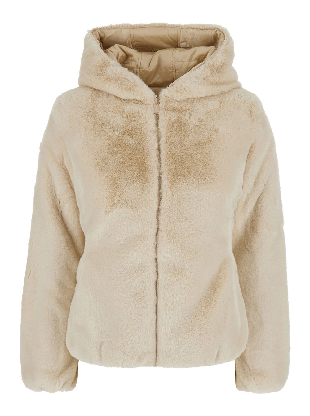 Beigefarbene Daunenjacke "Laila" mit Kapuze i n Ecofur Damen