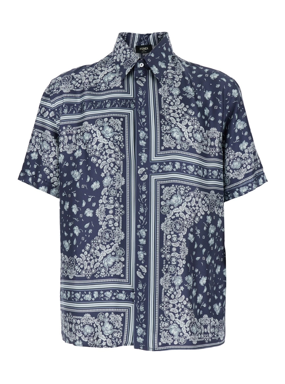 Blaues Hemd mit All-Over-Bandana-Druck aus Seide Herren