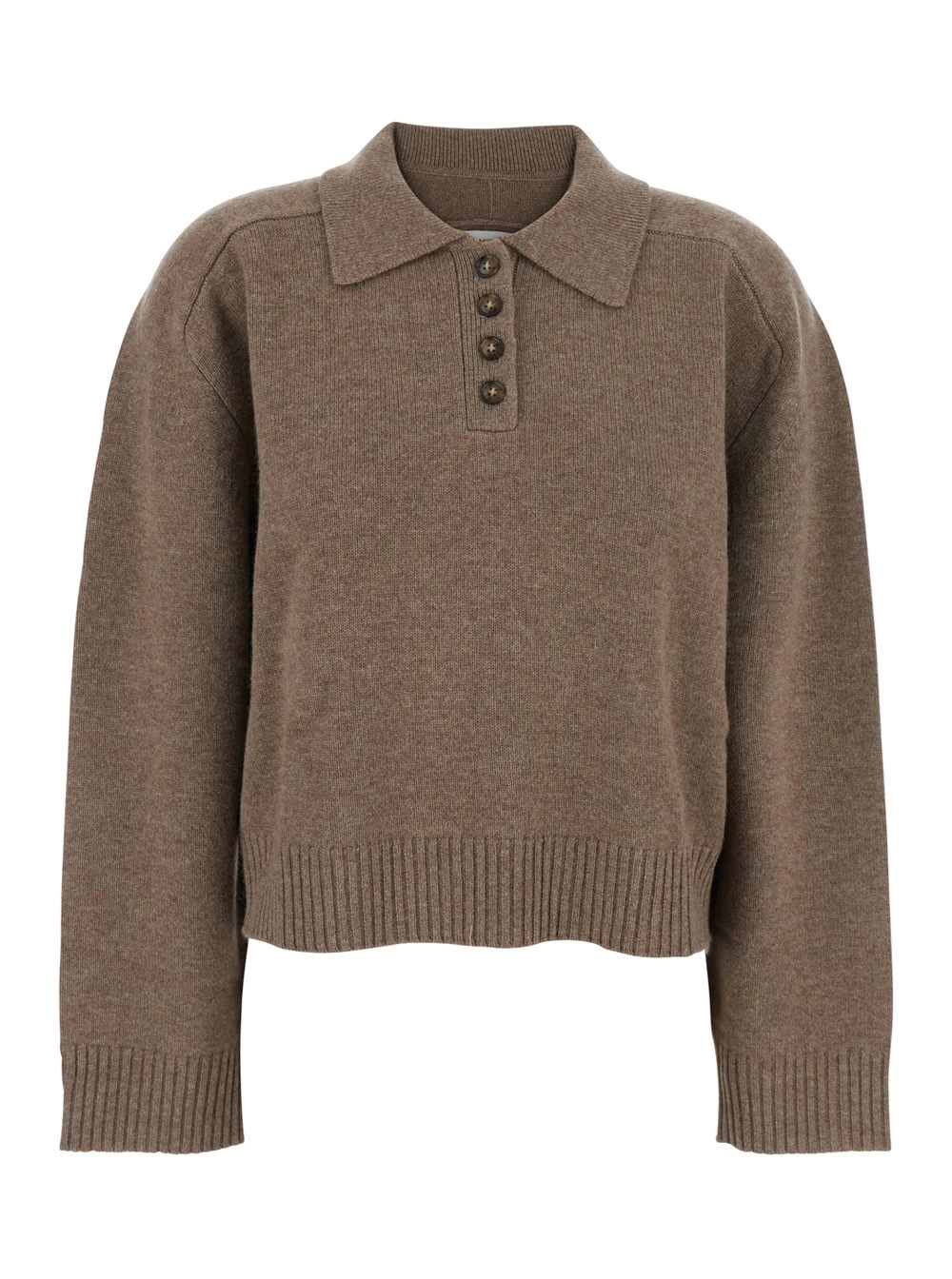 Brauner Pullover im Polohemd-Stil mit klassischem Kragen und gerippten Besätzen aus Kaschmir Damen