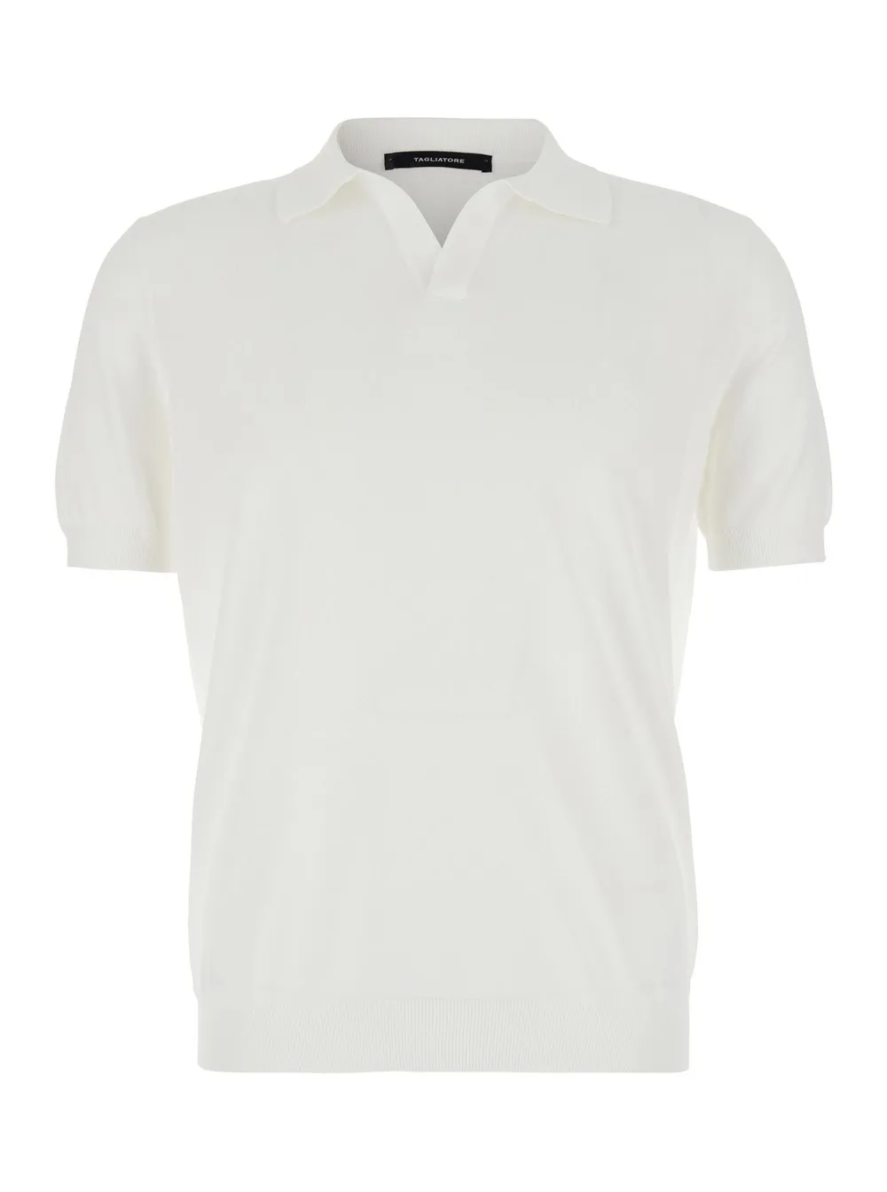 Weißes gestricktes Polohemd mit Kragen im Polo-Stil und kurzen Ärmeln aus Baumwolle Herren