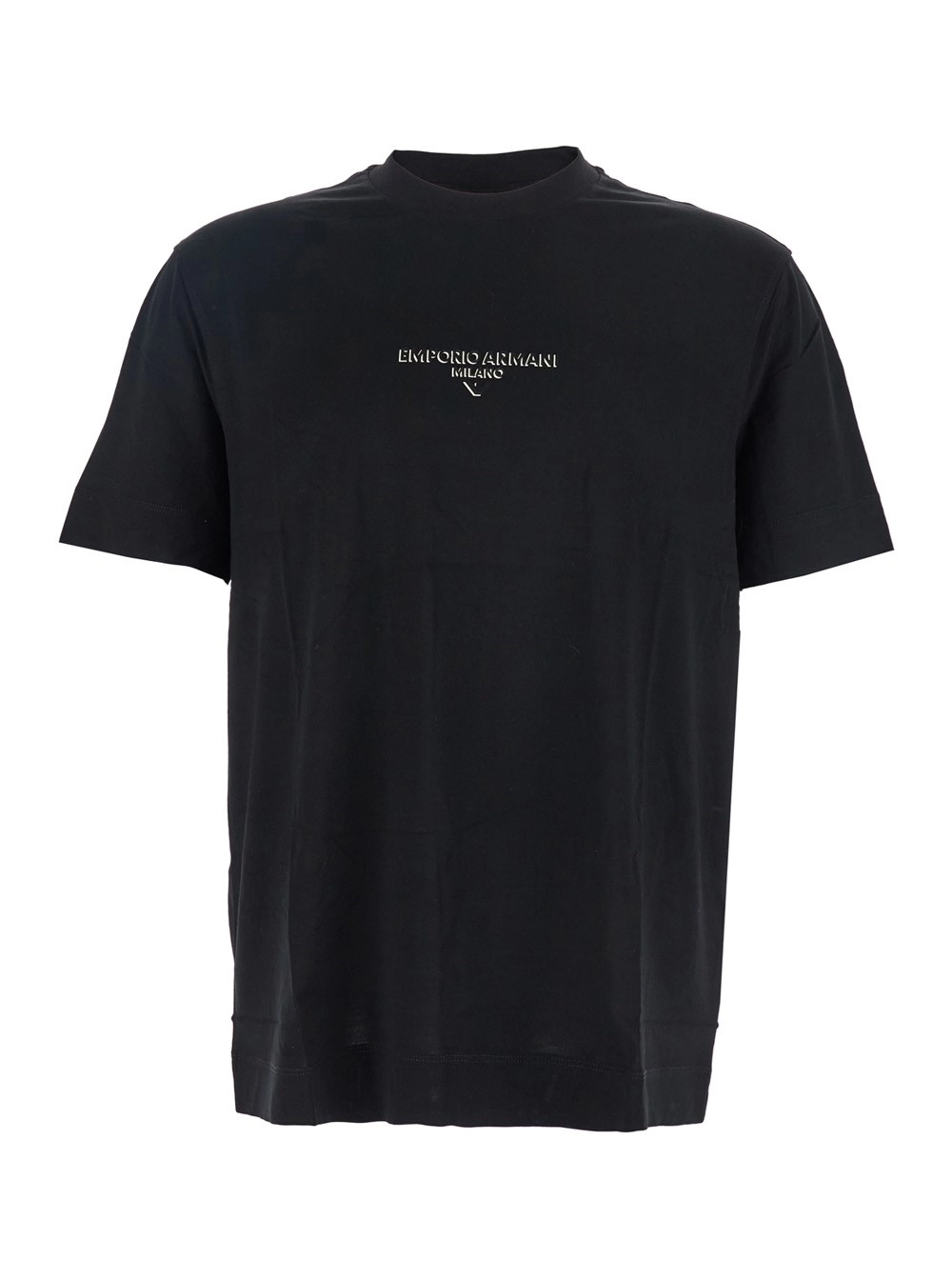 Schwarzes T-Shirt mit Rundhalsausschnitt und Logo auf der Vorderseite aus Baumwollmischung Herren