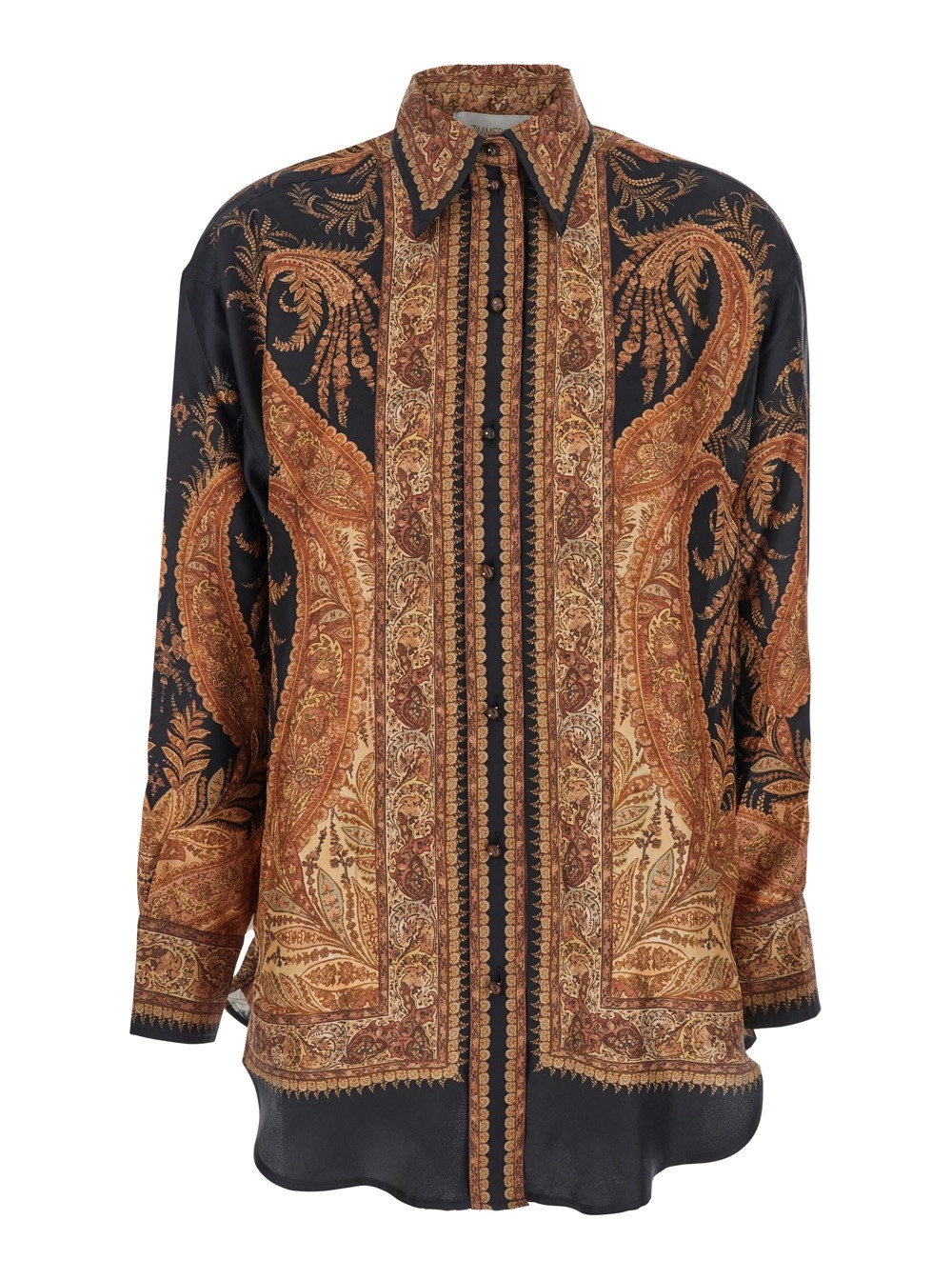 Mehrfarbiges Hemd mit spitzem Kragen und Paisley-Motiv aus Seide Damen