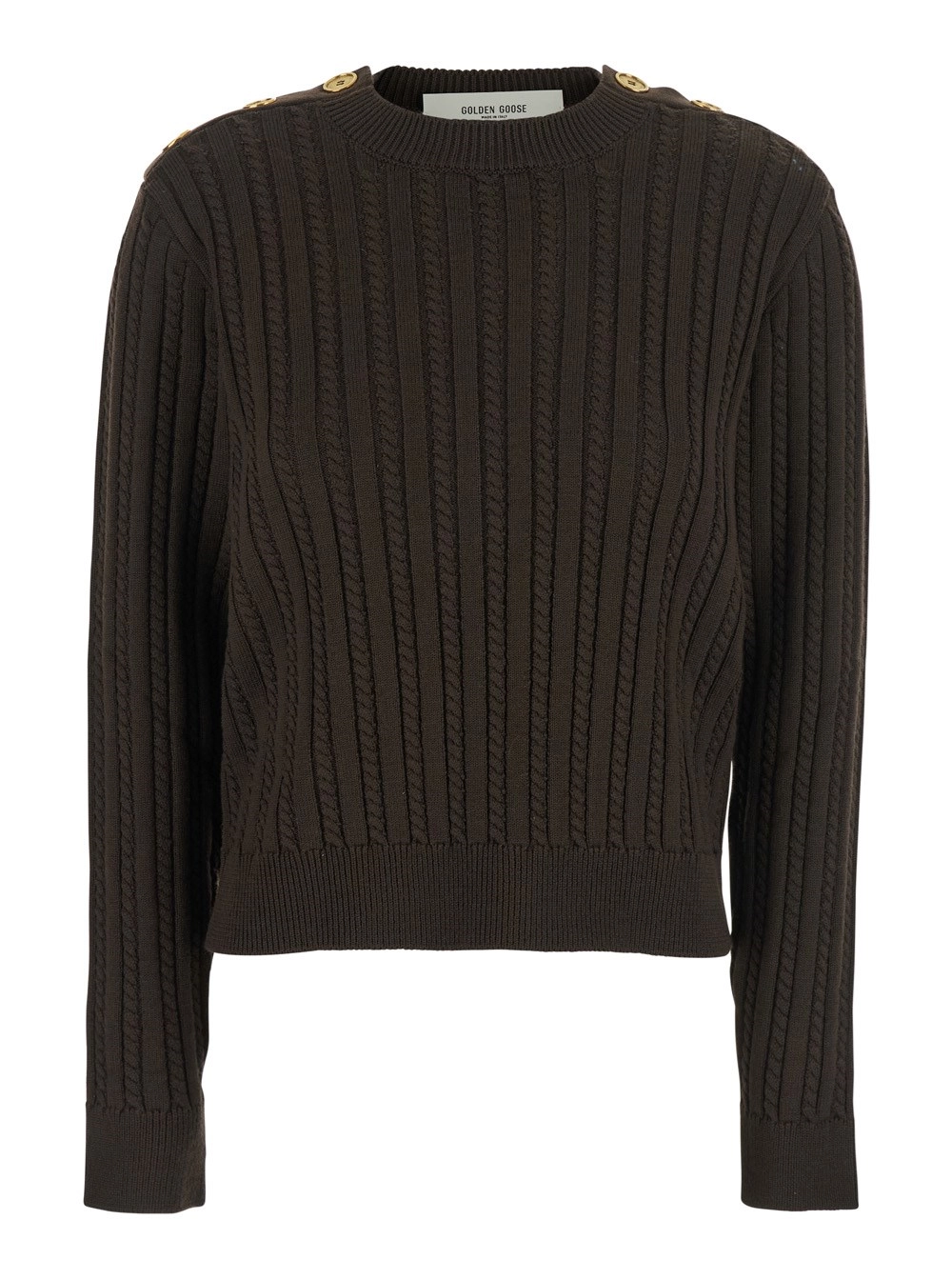 Brauner Pullover mit Rundhalsausschnitt und gewebtem Design aus Wolle Damen