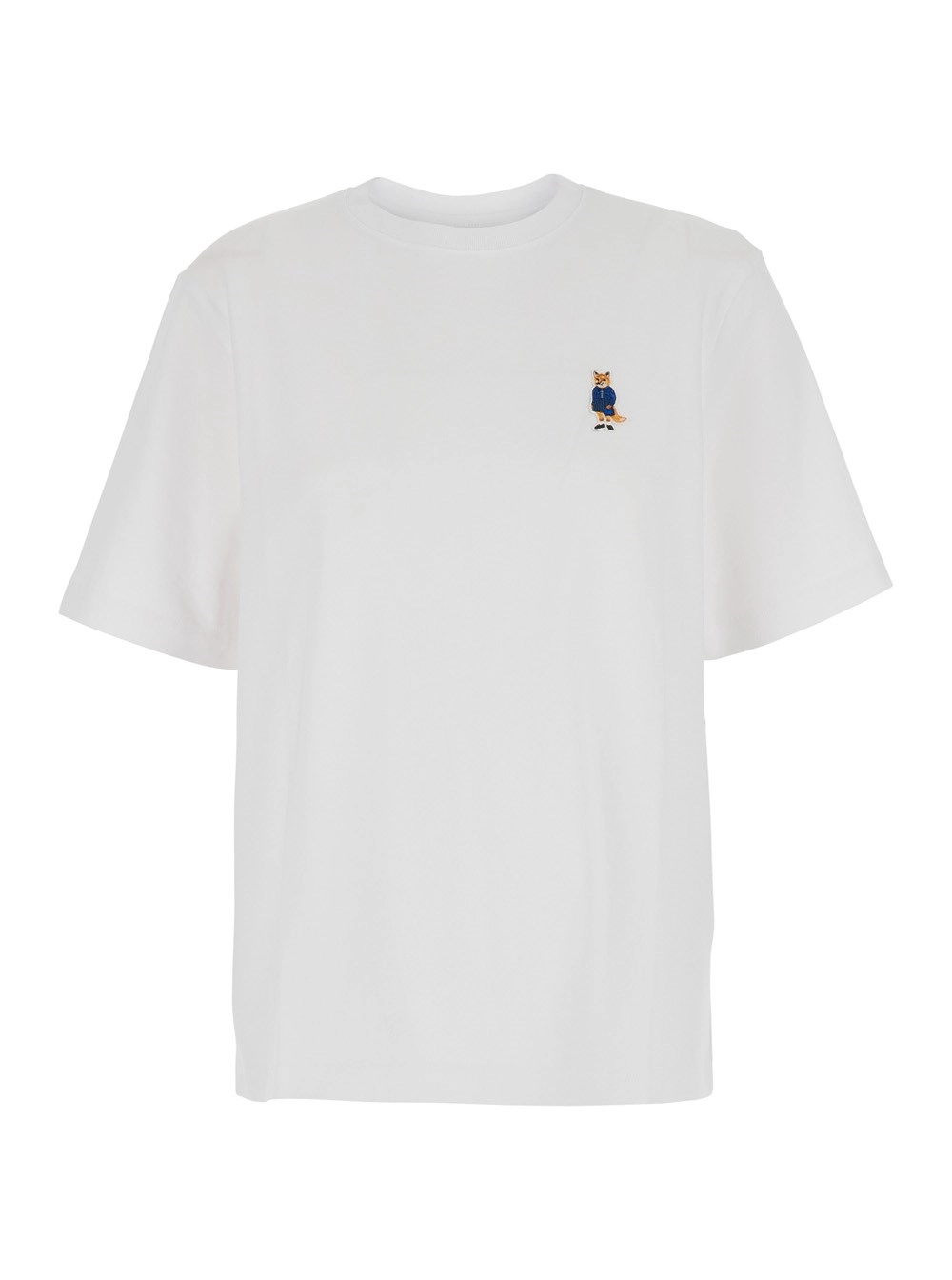 Weißes T-Shirt mit Fuchskopf-Aufnäher aus Baumwolle Damen