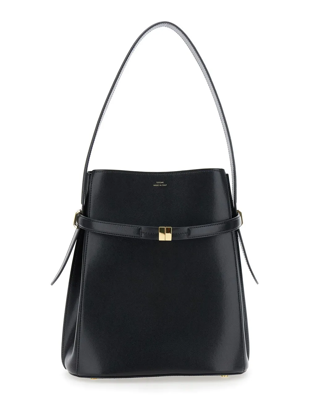 Belted Leather Bucket Bag